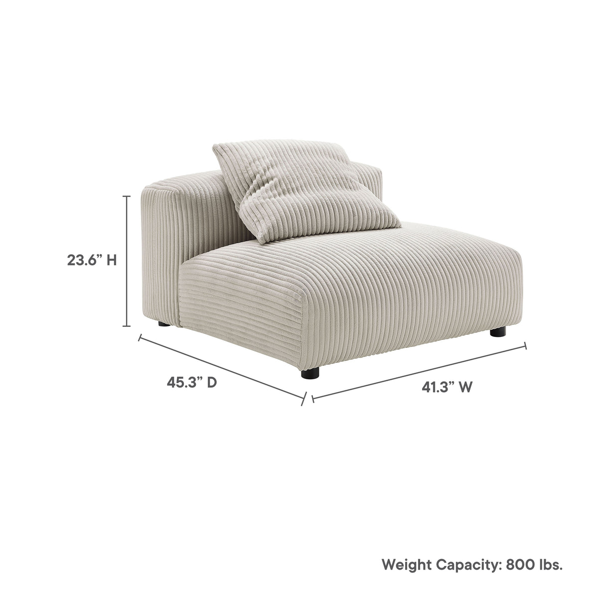 Solace Modular Corduroy Upholstered Armless Chair - Almond