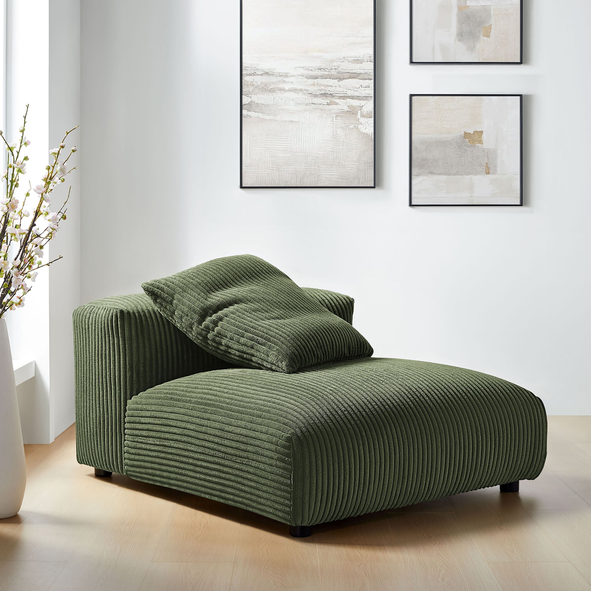 Solace Modular Corduroy Upholstered Armless Chair - Fern