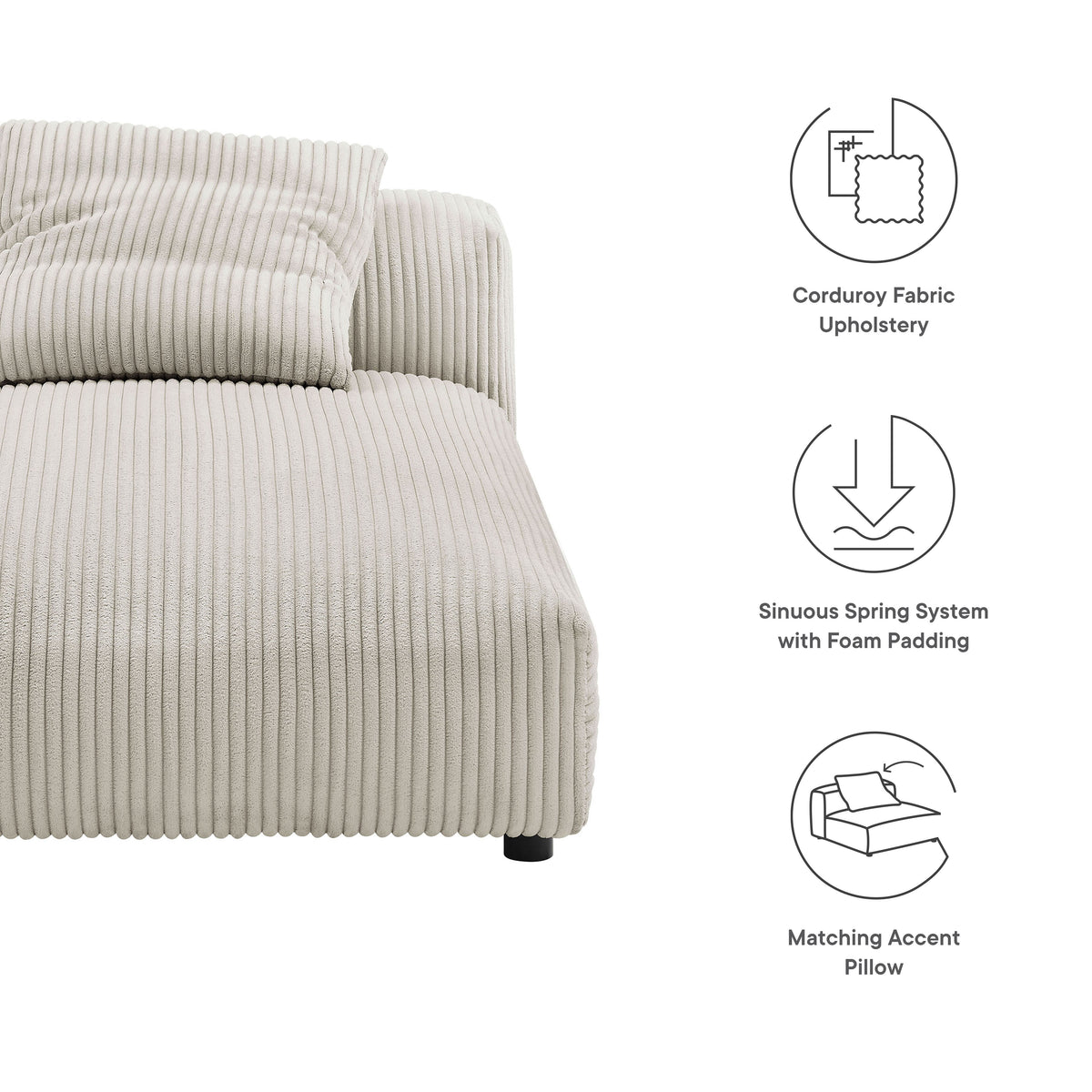 Solace Modular Corduroy Upholstered Armless Chaise Lounge - Almond