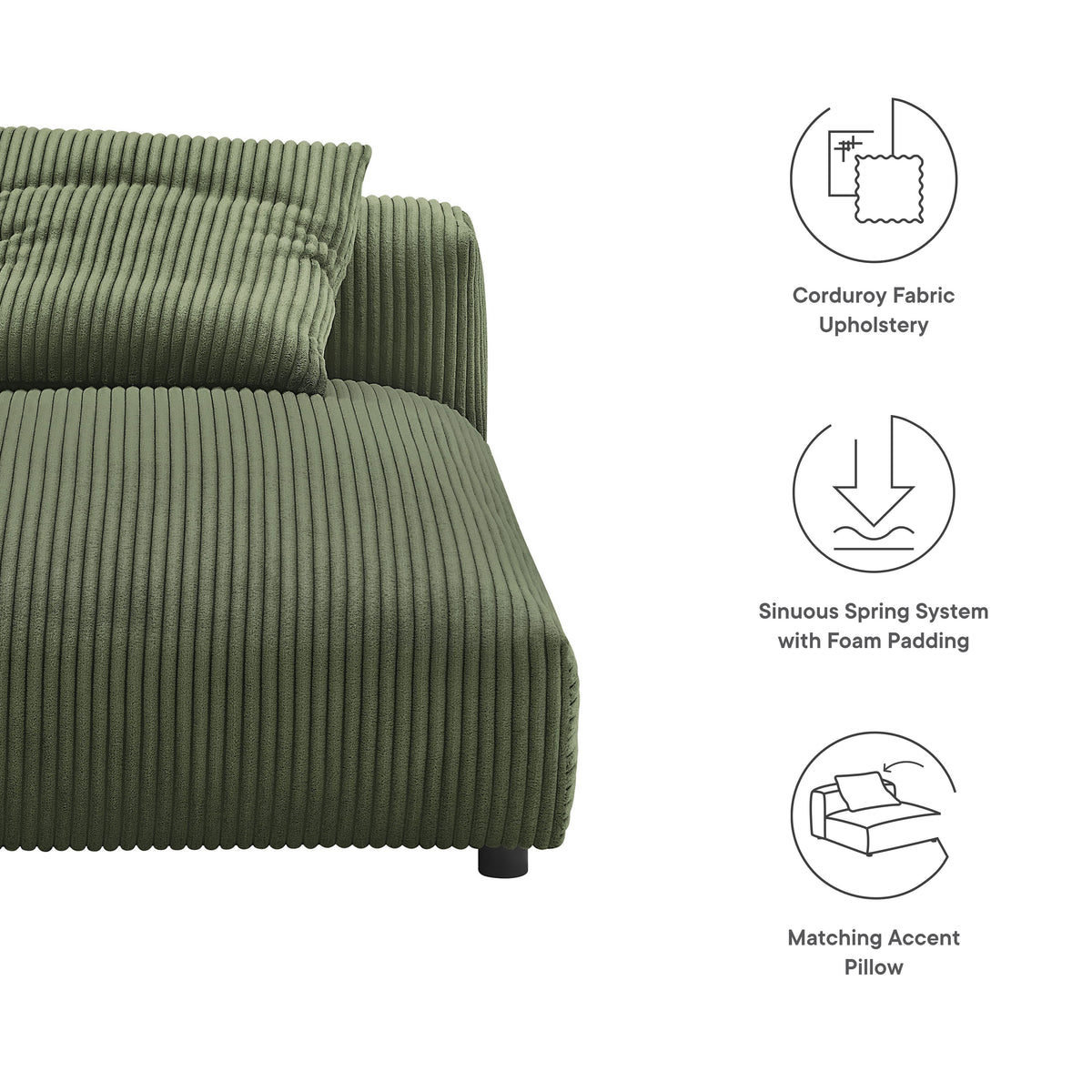 Solace Modular Corduroy Upholstered Armless Chaise Lounge - Fern