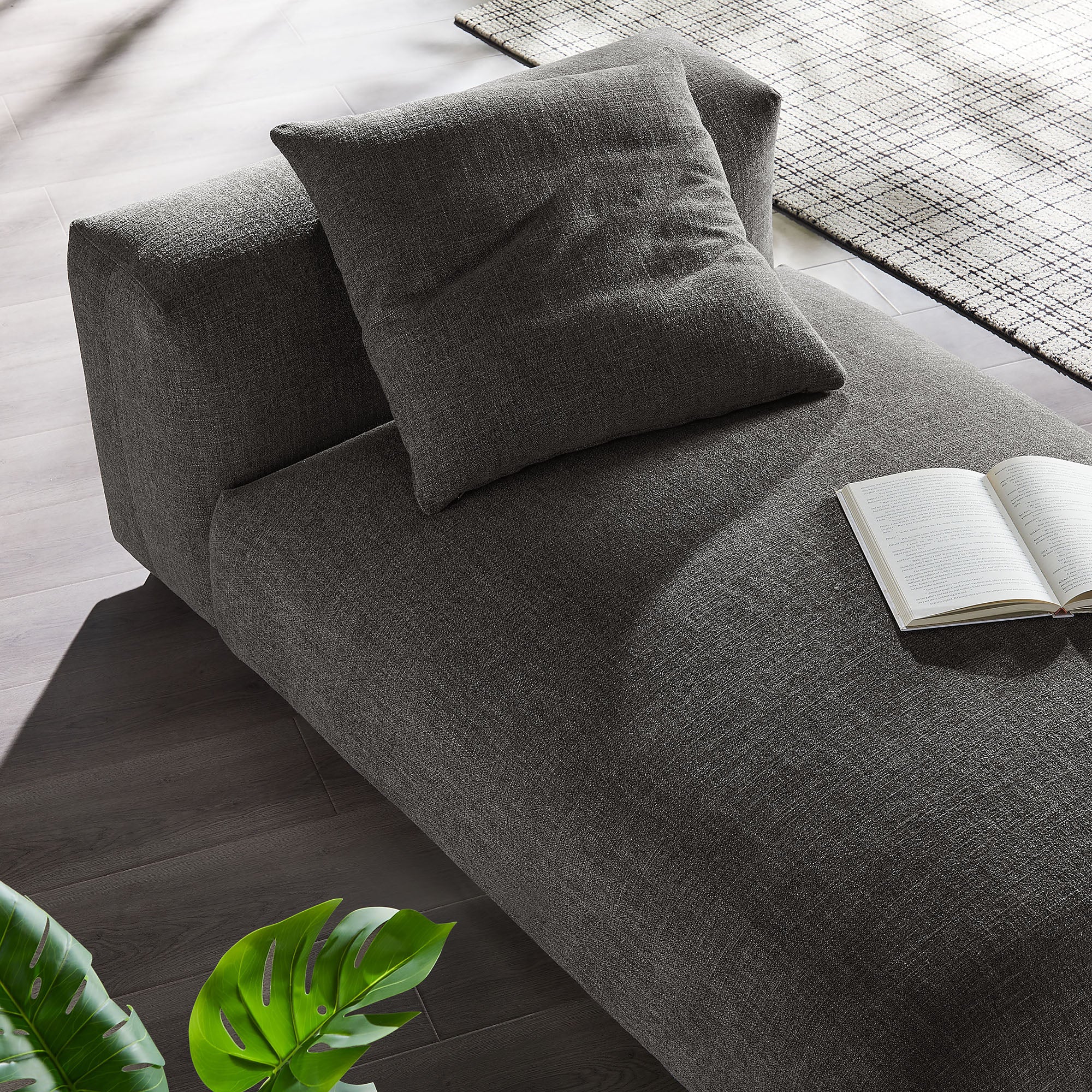 Solace Modular Upholstered Fabric Armless Chaise Lounge - Charcoal