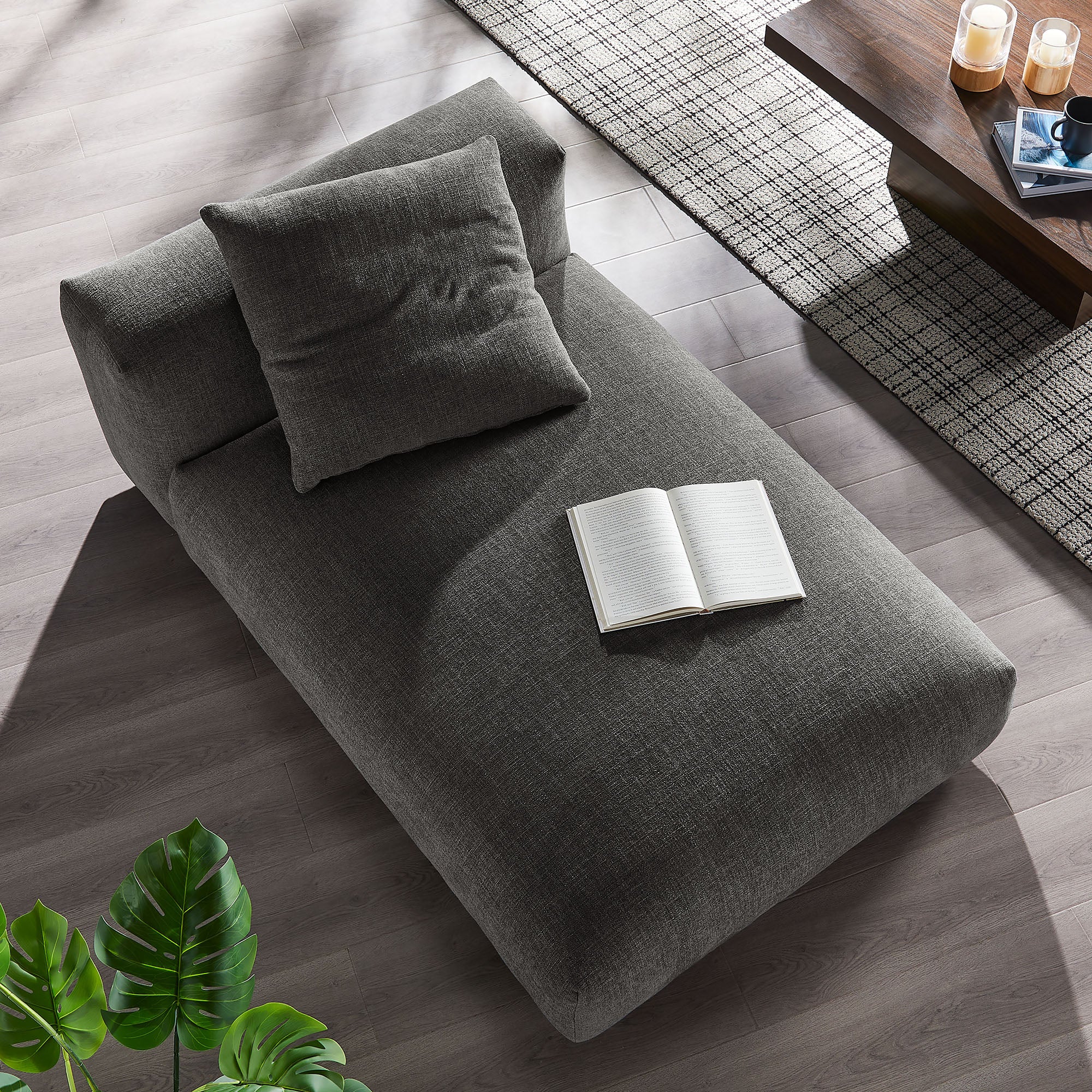 Solace Modular Upholstered Fabric Armless Chaise Lounge - Charcoal