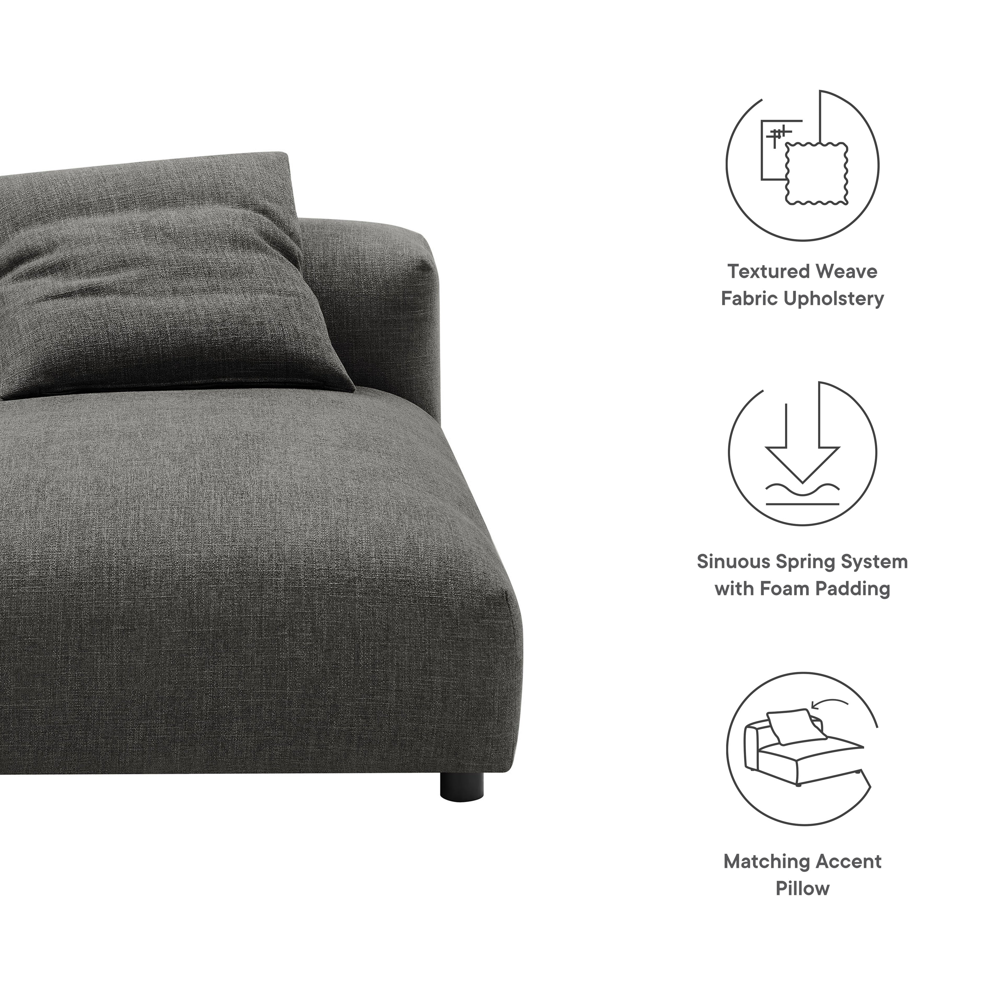 Solace Modular Upholstered Fabric Armless Chaise Lounge - Charcoal