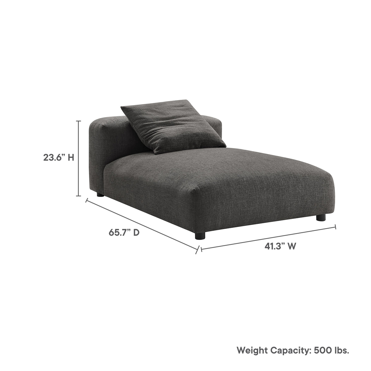 Solace Modular Upholstered Fabric Armless Chaise Lounge - Charcoal