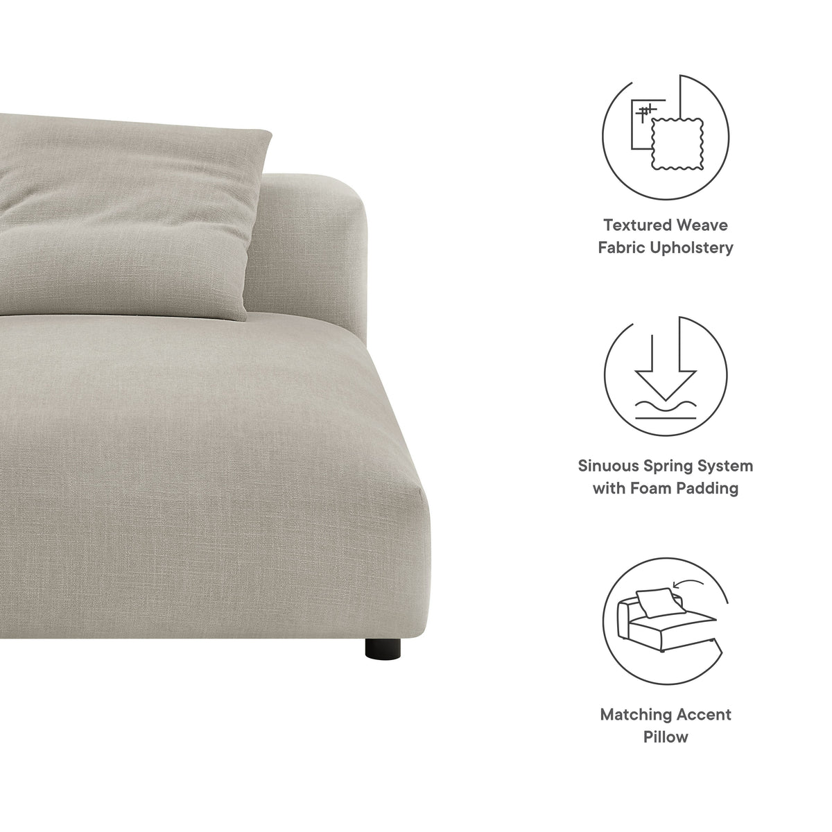 Solace Modular Upholstered Fabric Armless Chaise Lounge - Linen
