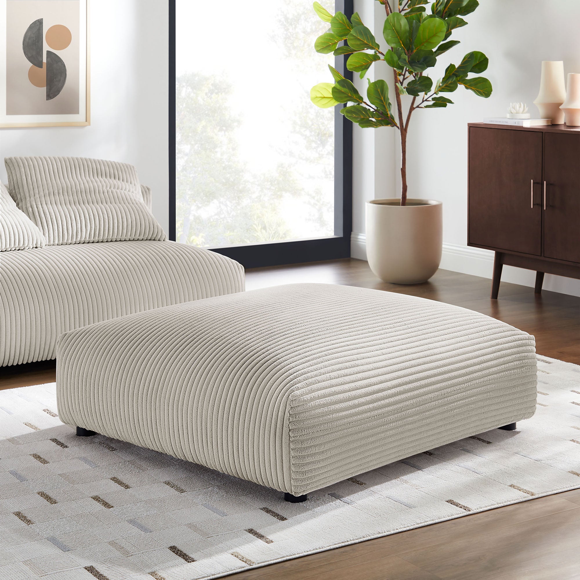 Solace Modular Corduroy Upholstered Ottoman - Almond