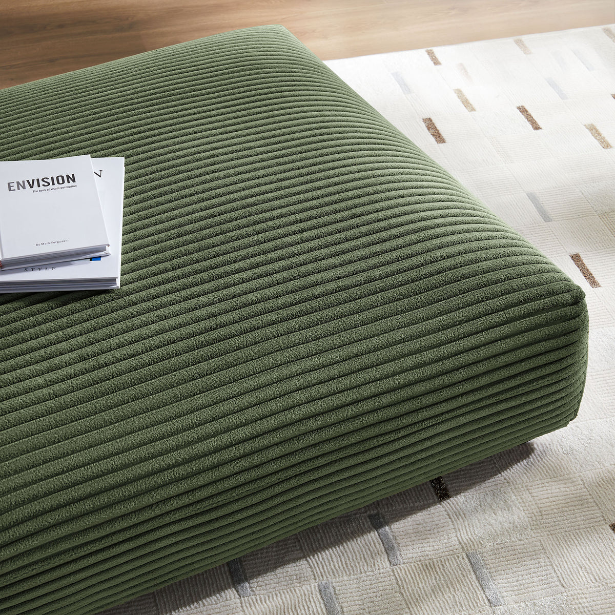 Solace Modular Corduroy Upholstered Ottoman - Fern