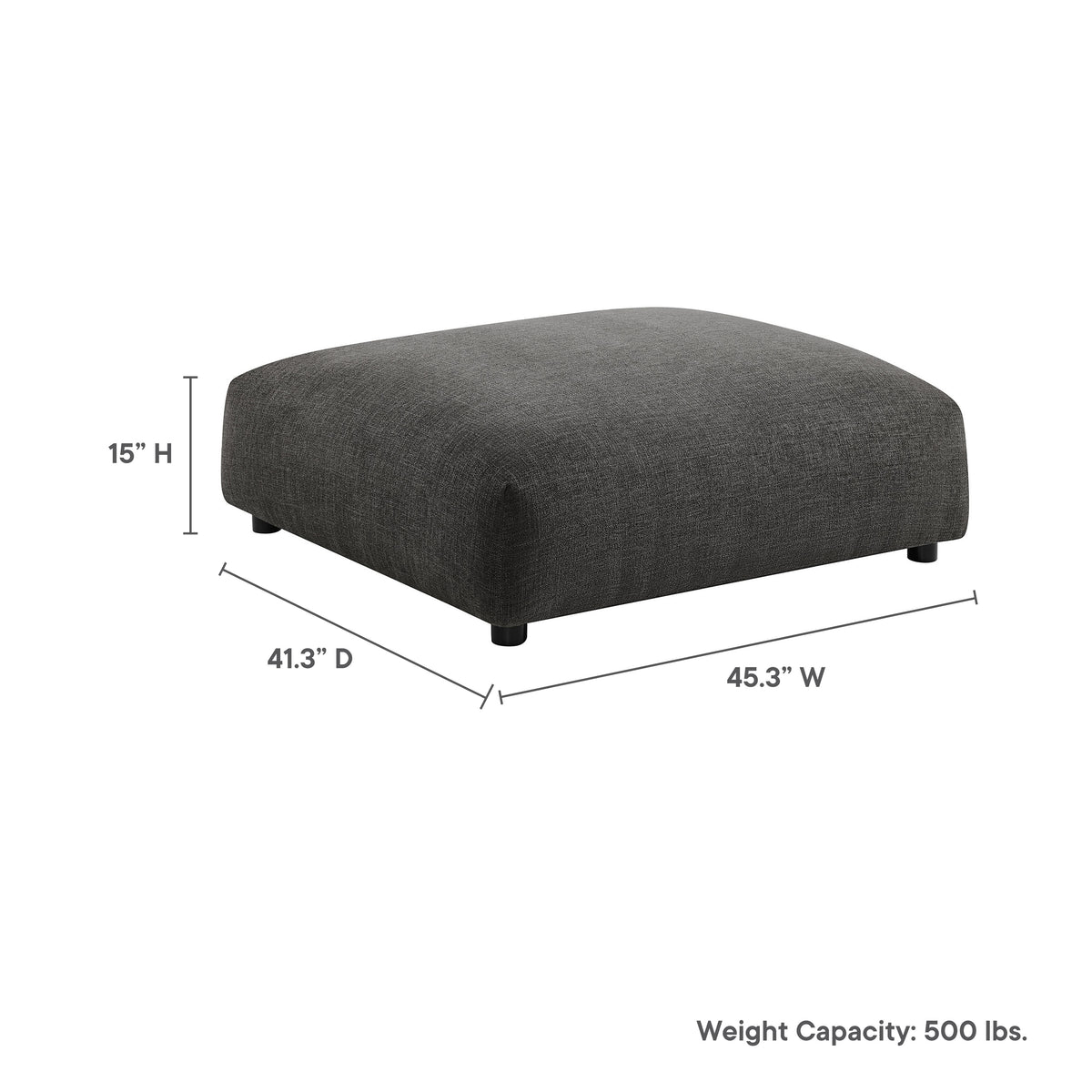 Solace Modular Upholstered Fabric Ottoman - Charcoal
