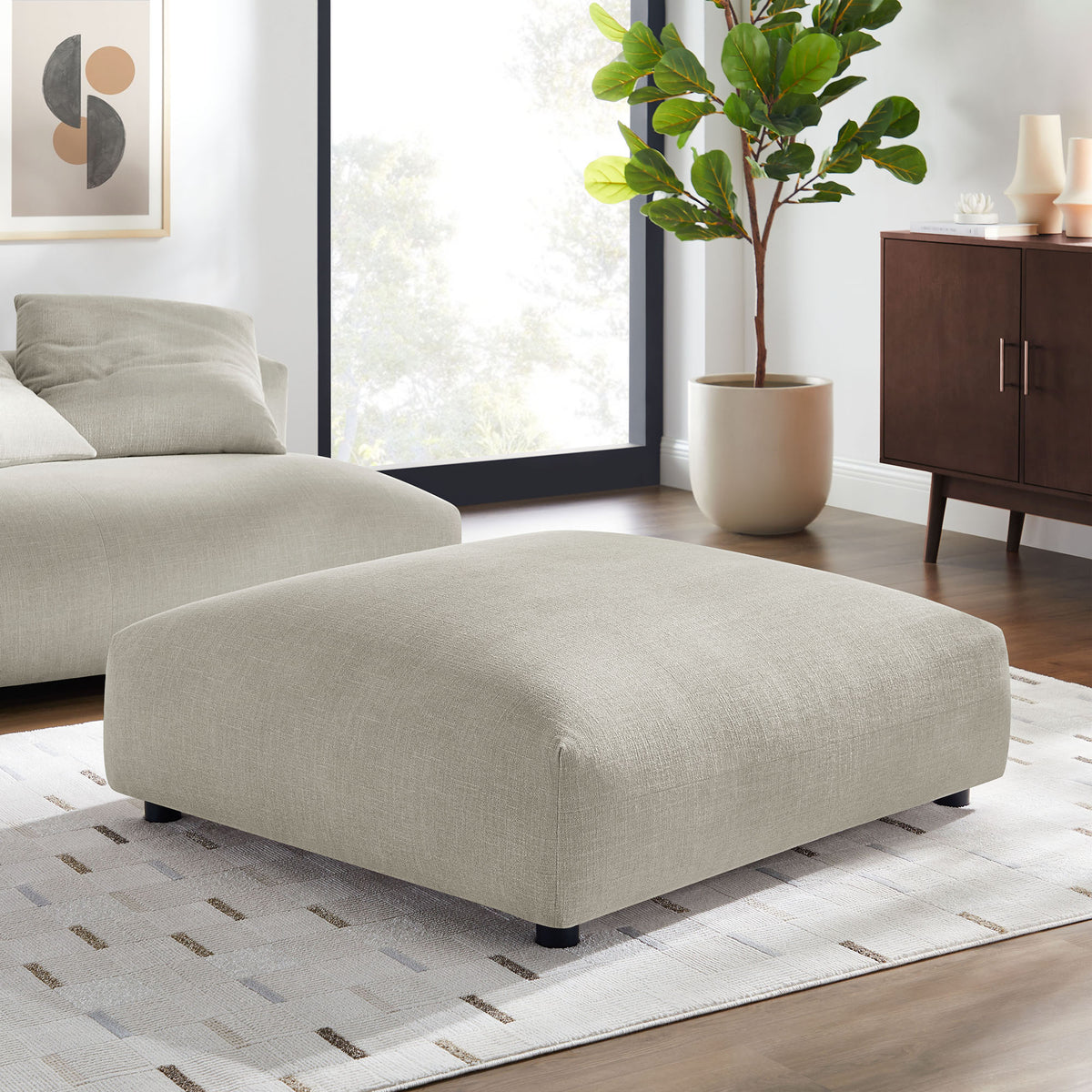 Solace Modular Upholstered Fabric Ottoman - Linen