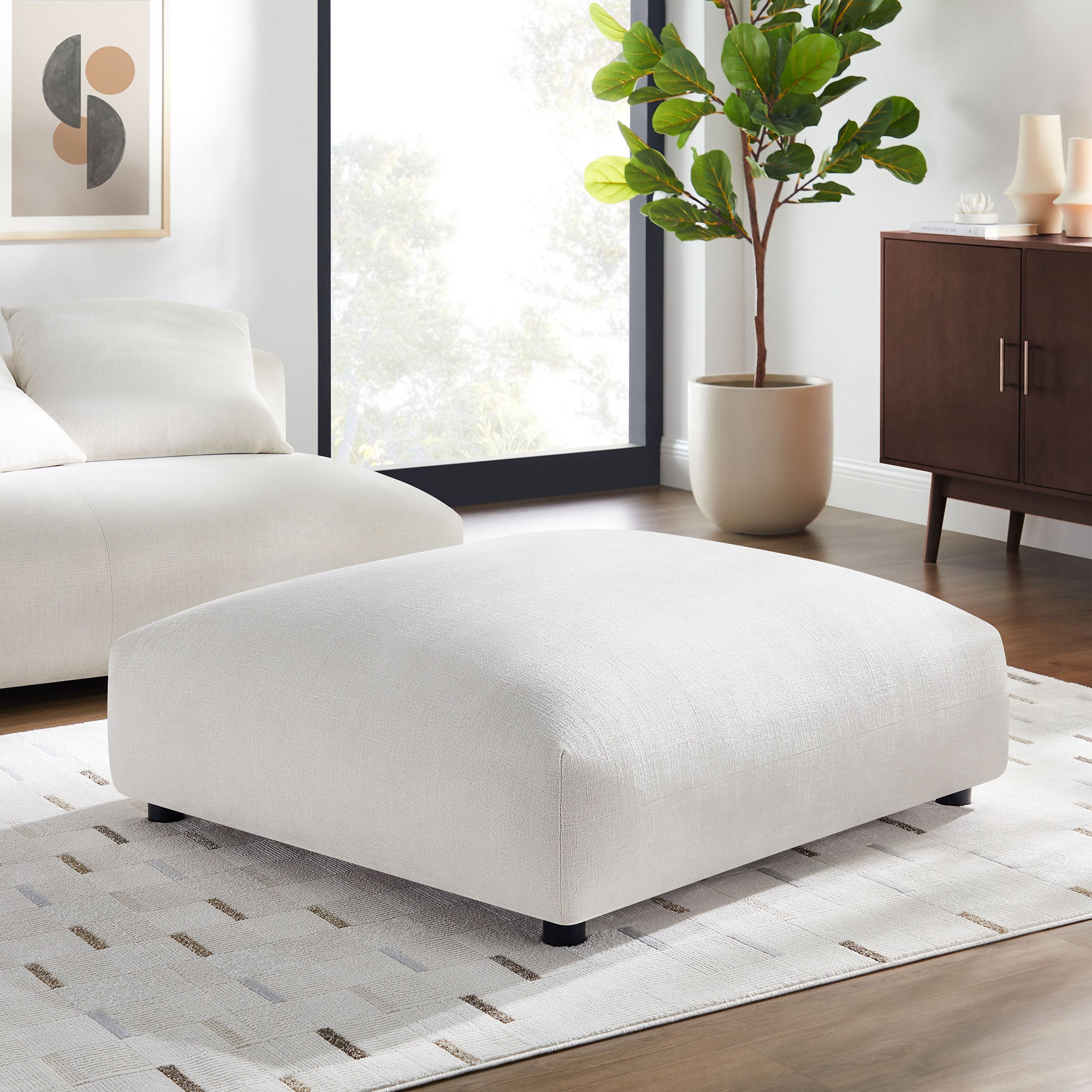 Solace Modular Upholstered Fabric Ottoman - Salt