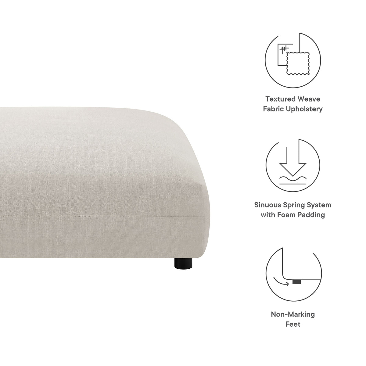Solace Modular Upholstered Fabric Ottoman - Salt