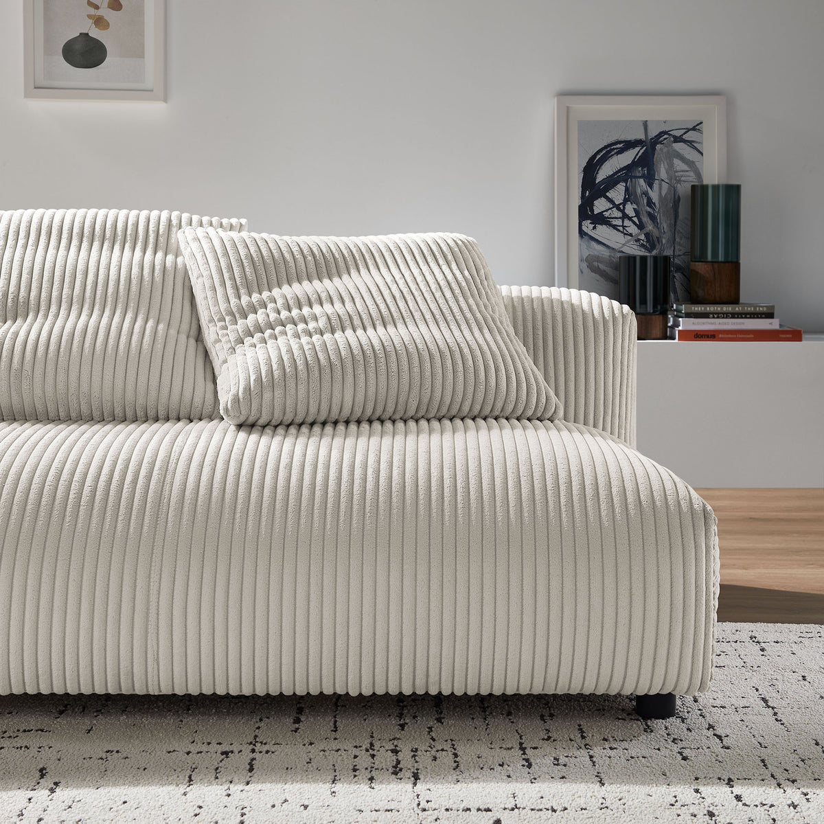 Solace Modular Corduroy Upholstered Armless Loveseat - Almond