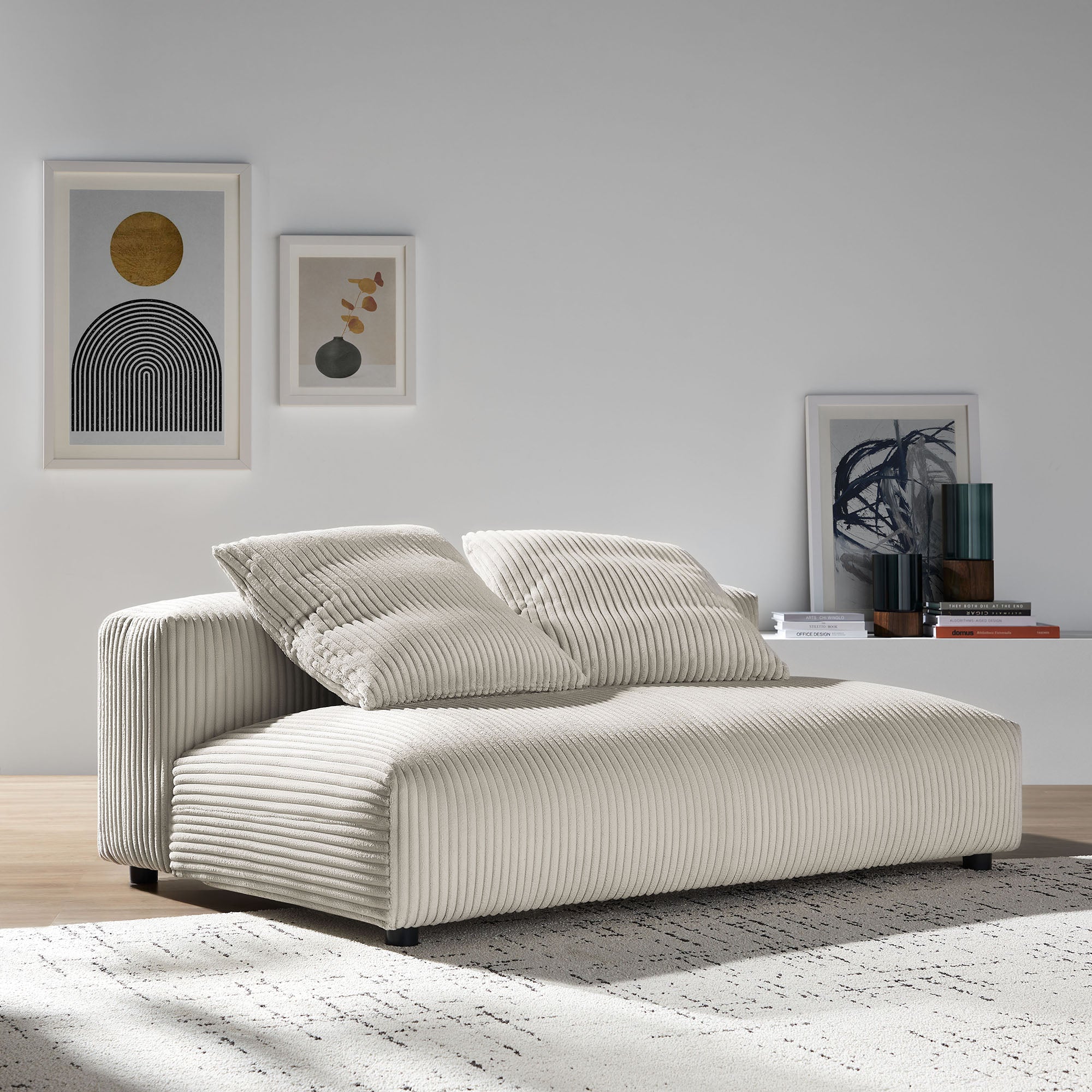 Solace Modular Corduroy Upholstered Armless Loveseat - Almond