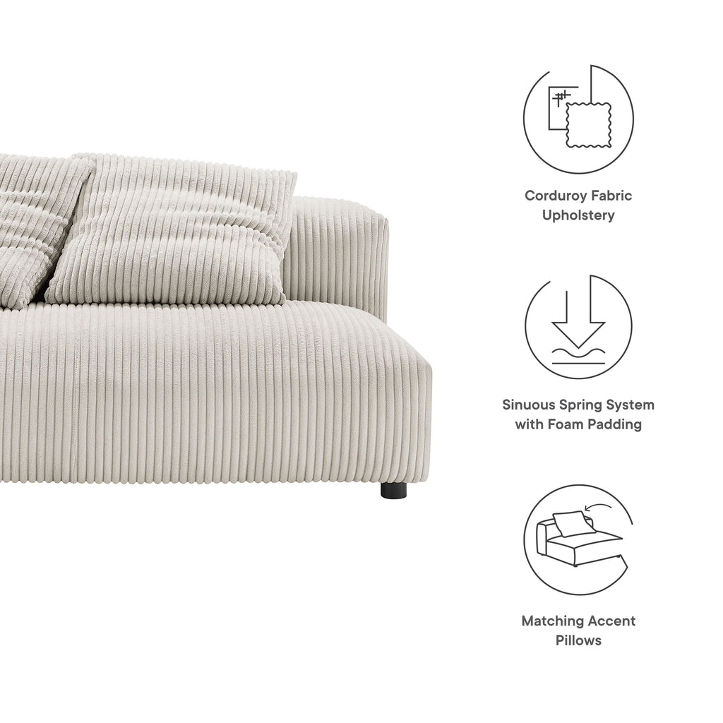 Solace Modular Corduroy Upholstered Armless Loveseat - Almond
