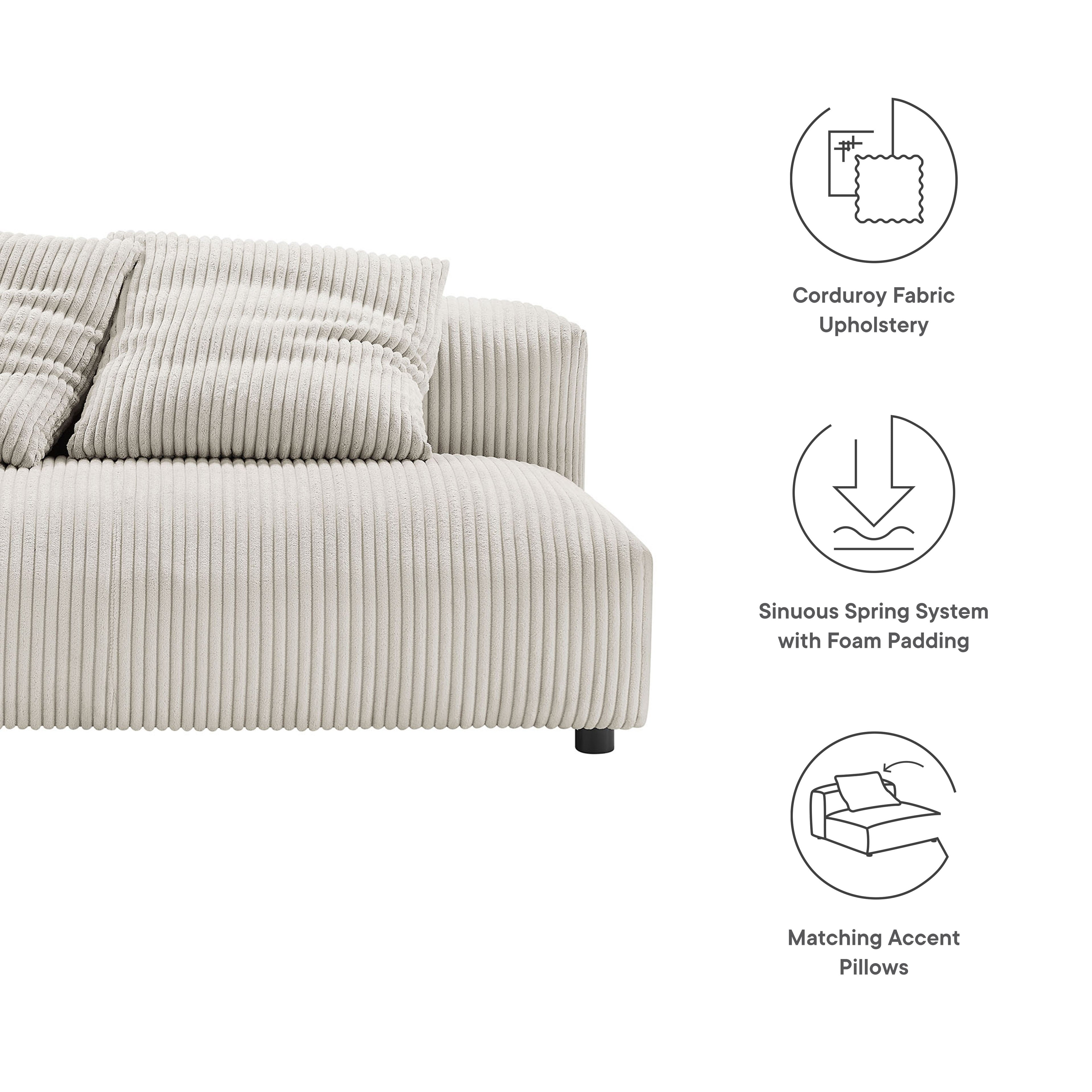 Solace Modular Corduroy Upholstered Armless Loveseat - Almond