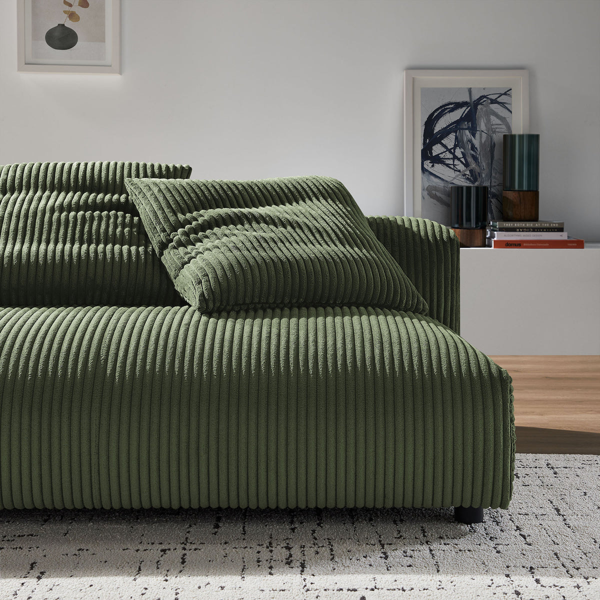 Solace Modular Corduroy Upholstered Armless Loveseat - Fern
