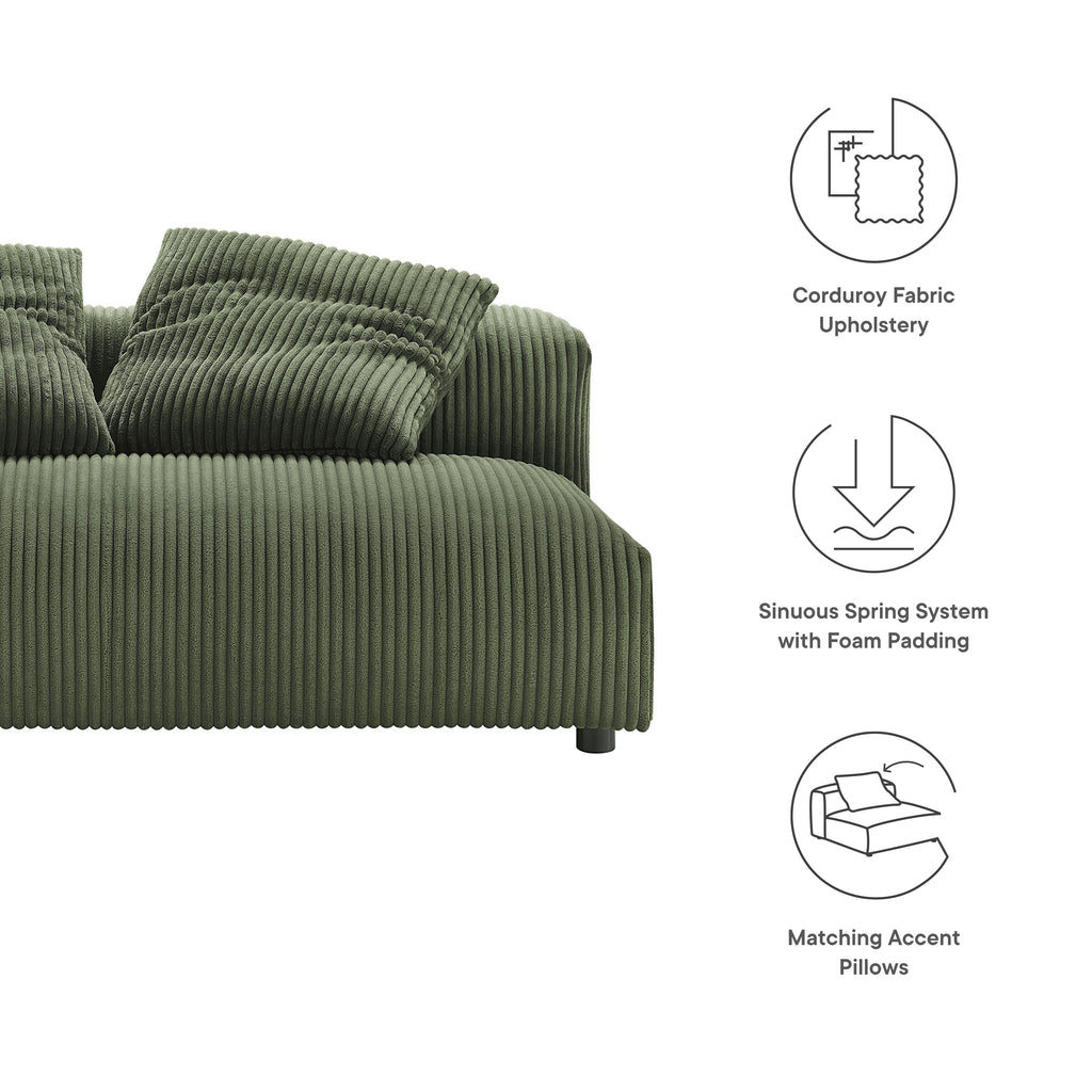 Solace Modular Corduroy Upholstered Armless Loveseat - Fern