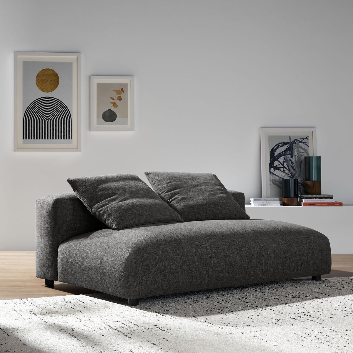 Solace Modular Upholstered Fabric Armless Loveseat - Charcoal