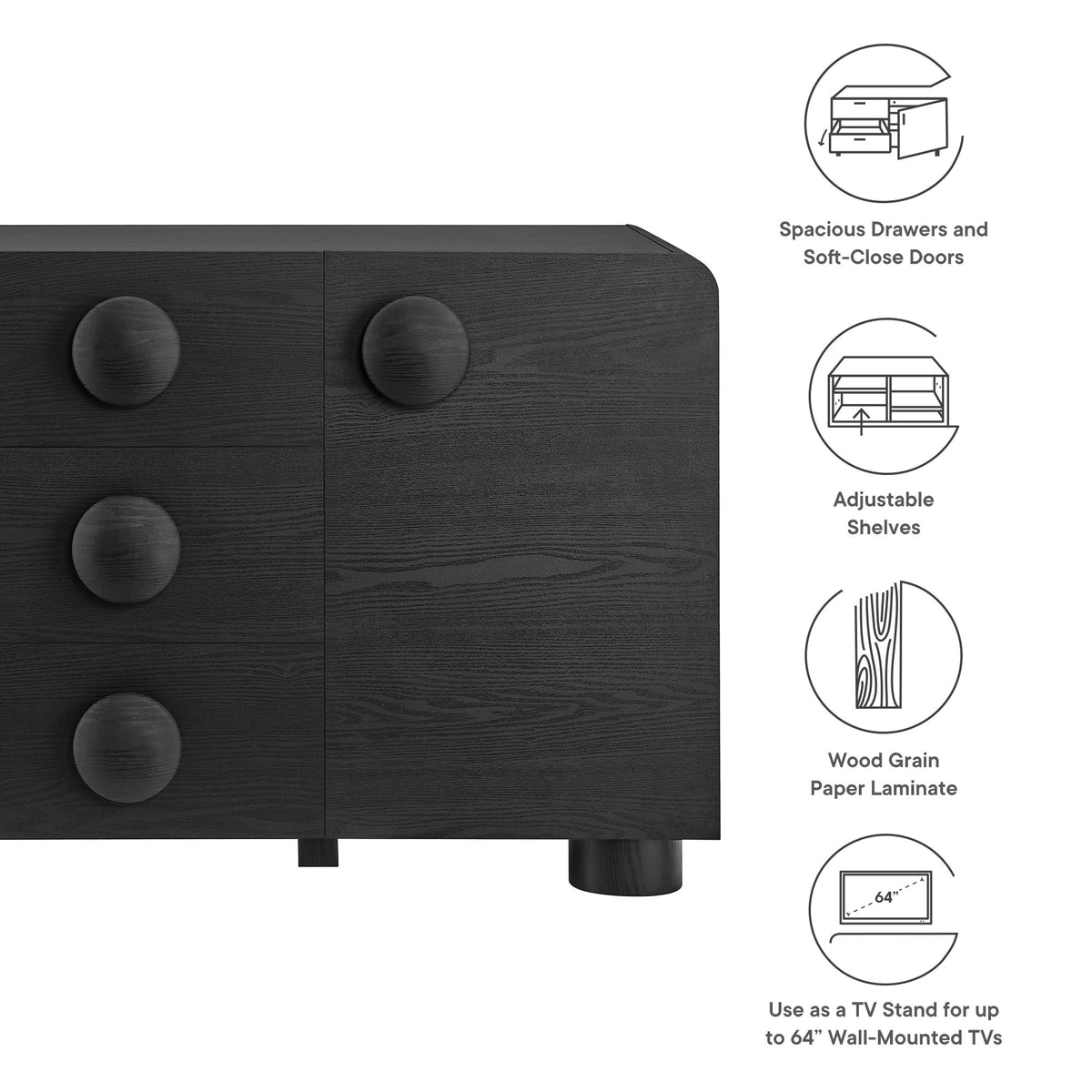 Sonnet 57" Sideboard Storage Cabinet - Black