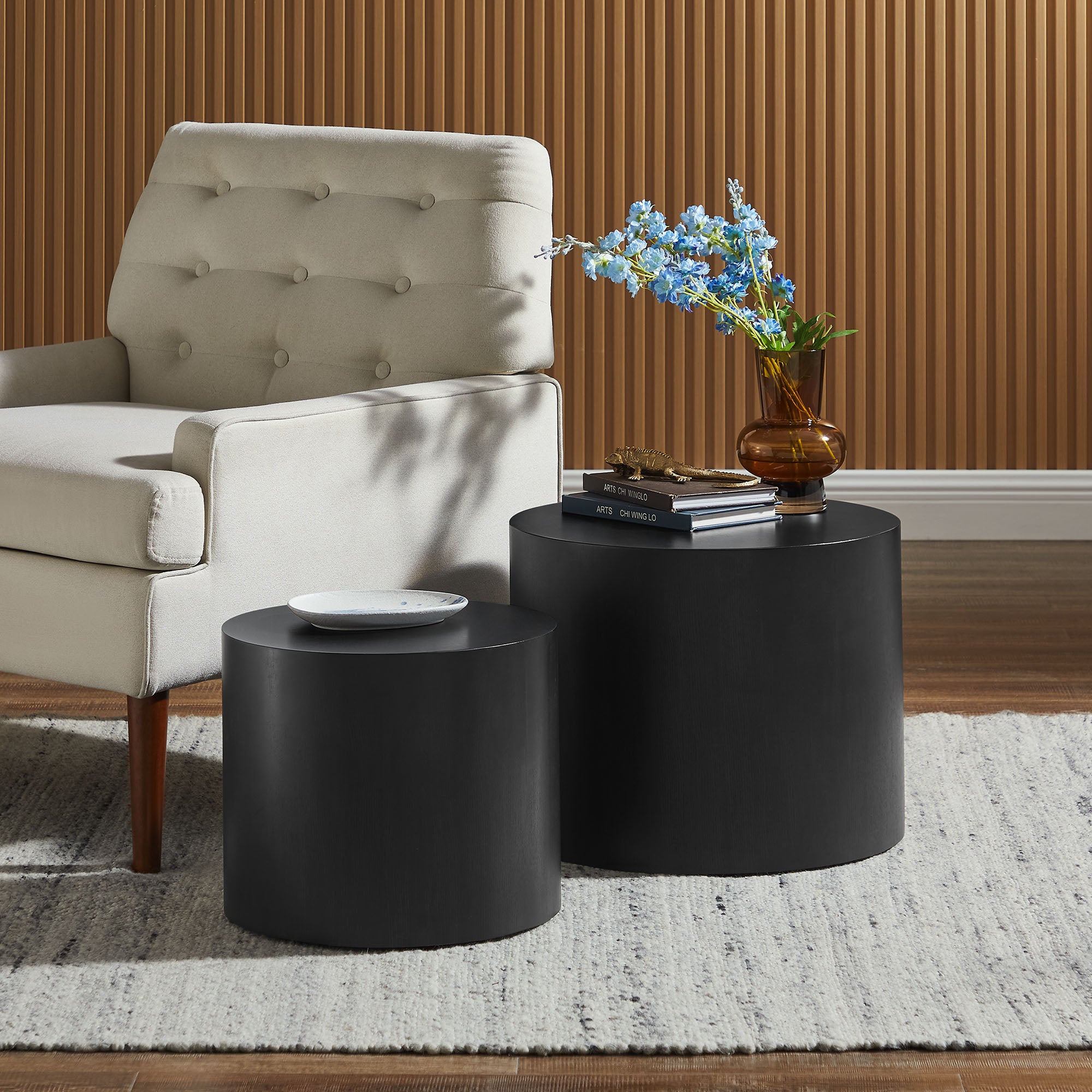 Amani Round Nesting Coffee Tables Set of 2 - Black