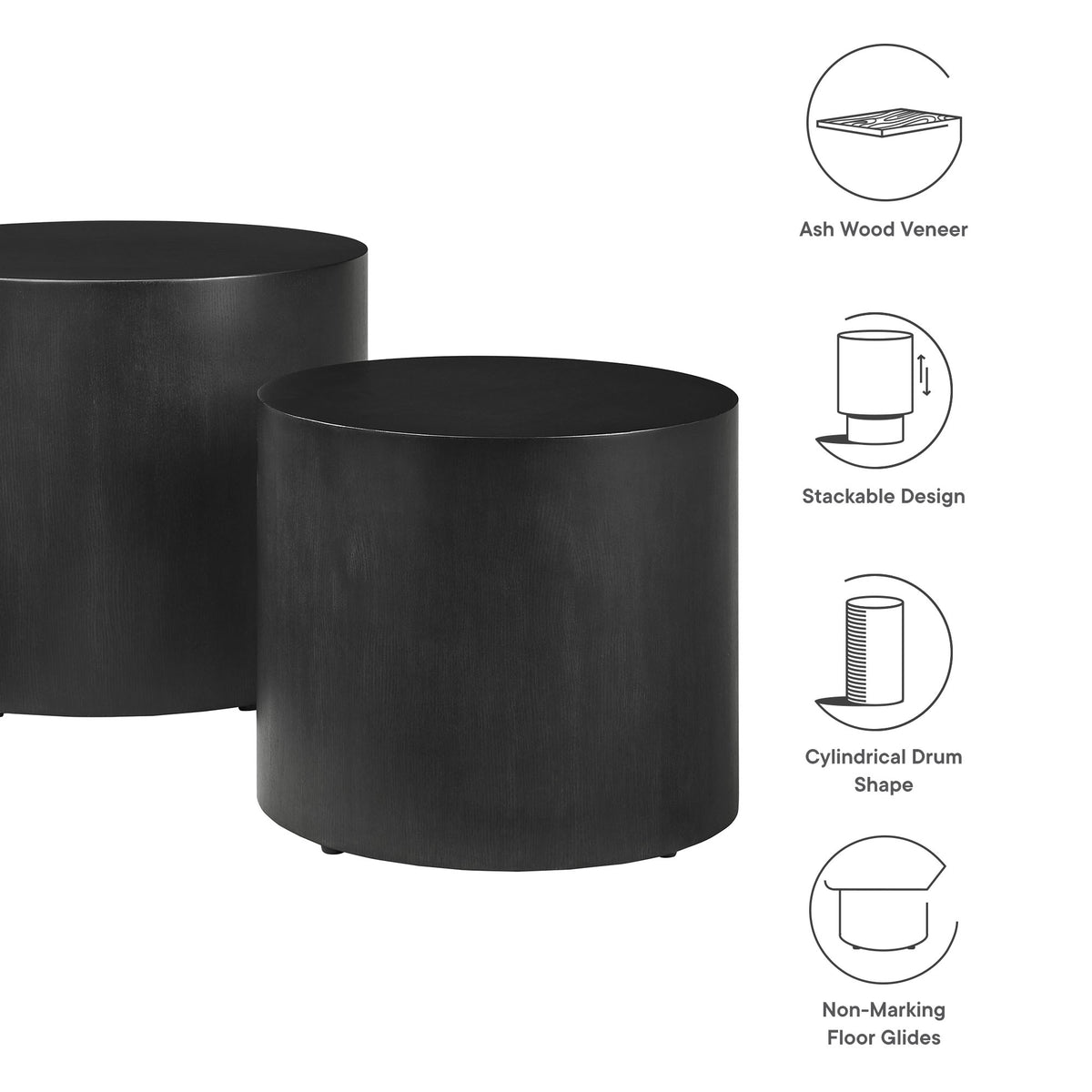 Amani Round Nesting Coffee Tables Set of 2 - Black