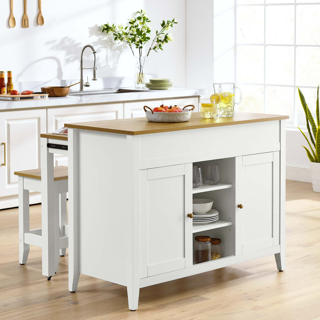 Garland 3-Piece Kitchen Island and Stool Set - Oak White