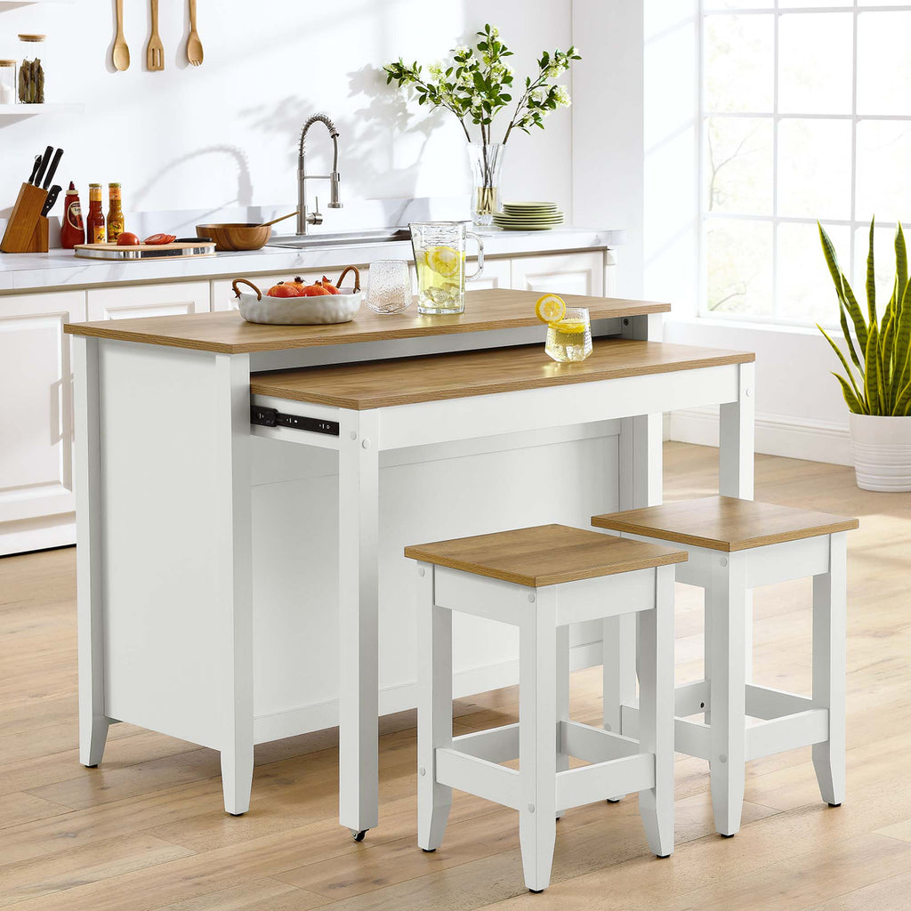 Garland 3-Piece Kitchen Island and Stool Set - Oak White