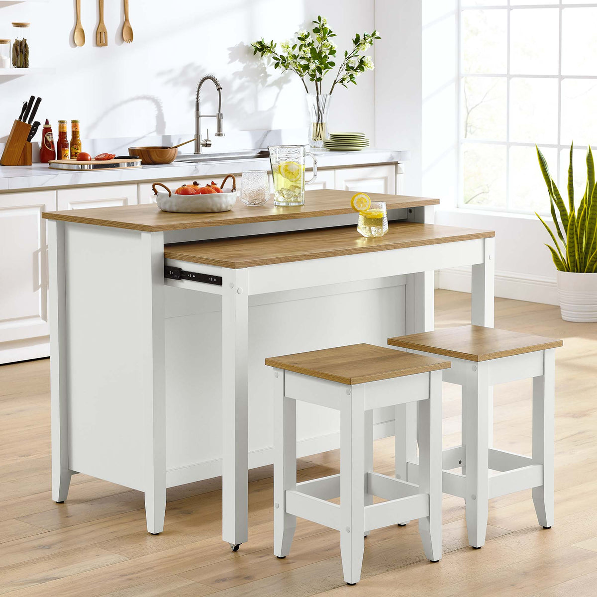 Garland 3-Piece Kitchen Island and Stool Set - Oak White