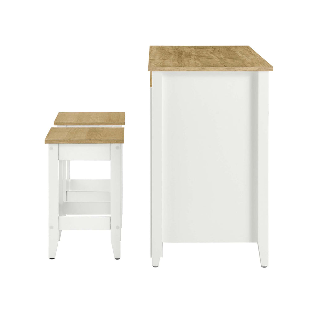 Garland 3-Piece Kitchen Island and Stool Set - Oak White
