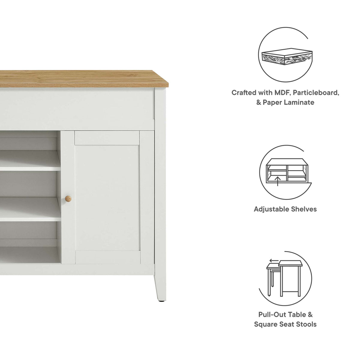 Garland 3-Piece Kitchen Island and Stool Set - Oak White