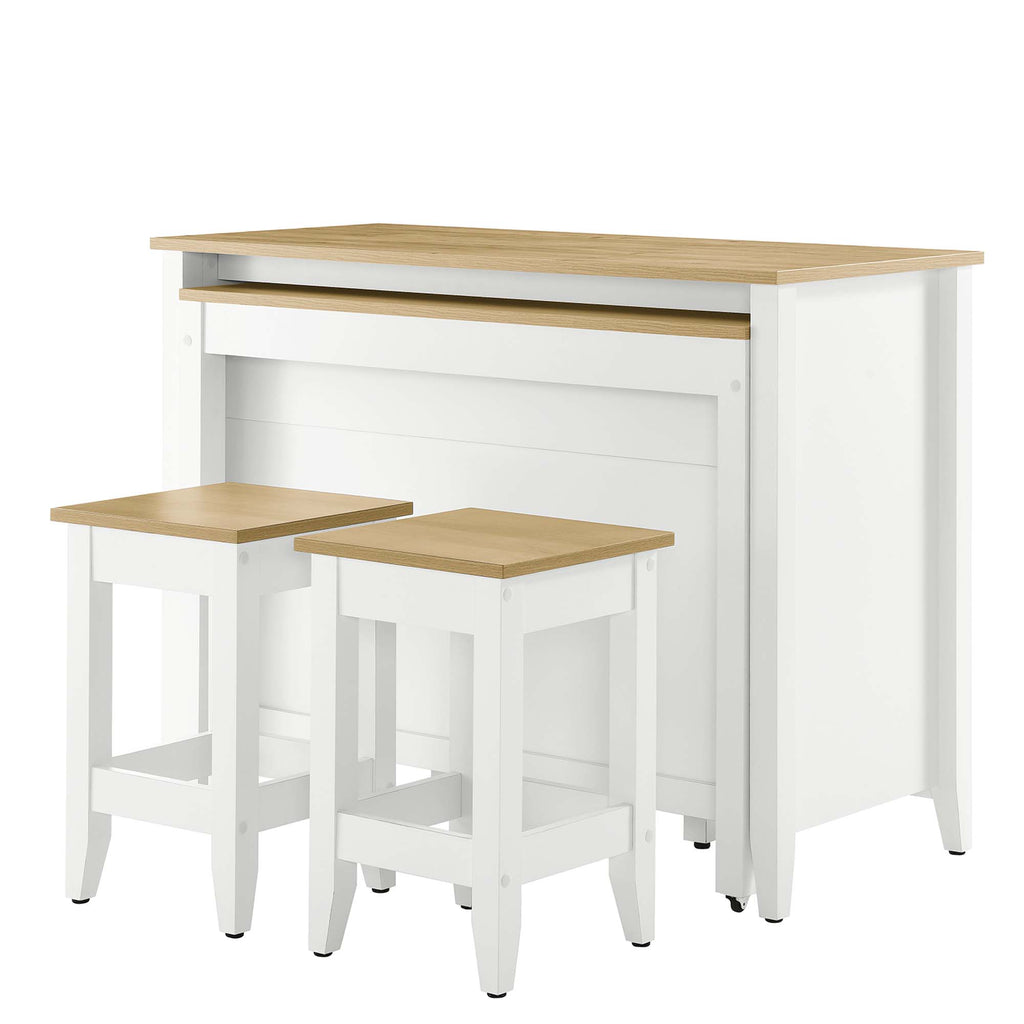 Farmstead 3-Piece Kitchen Island and Stool Set - Oak White