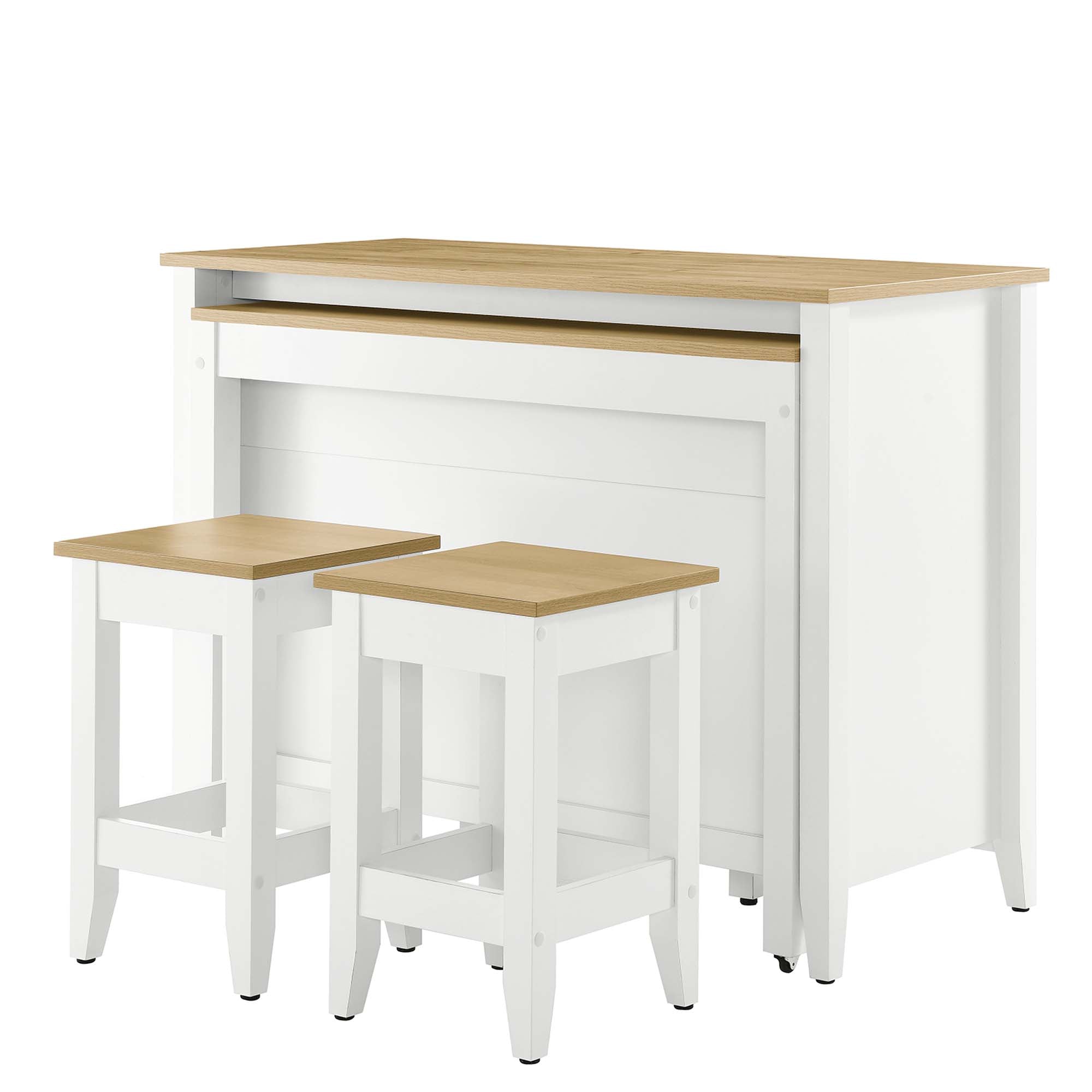 Farmstead 3-Piece Kitchen Island and Stool Set - Oak White
