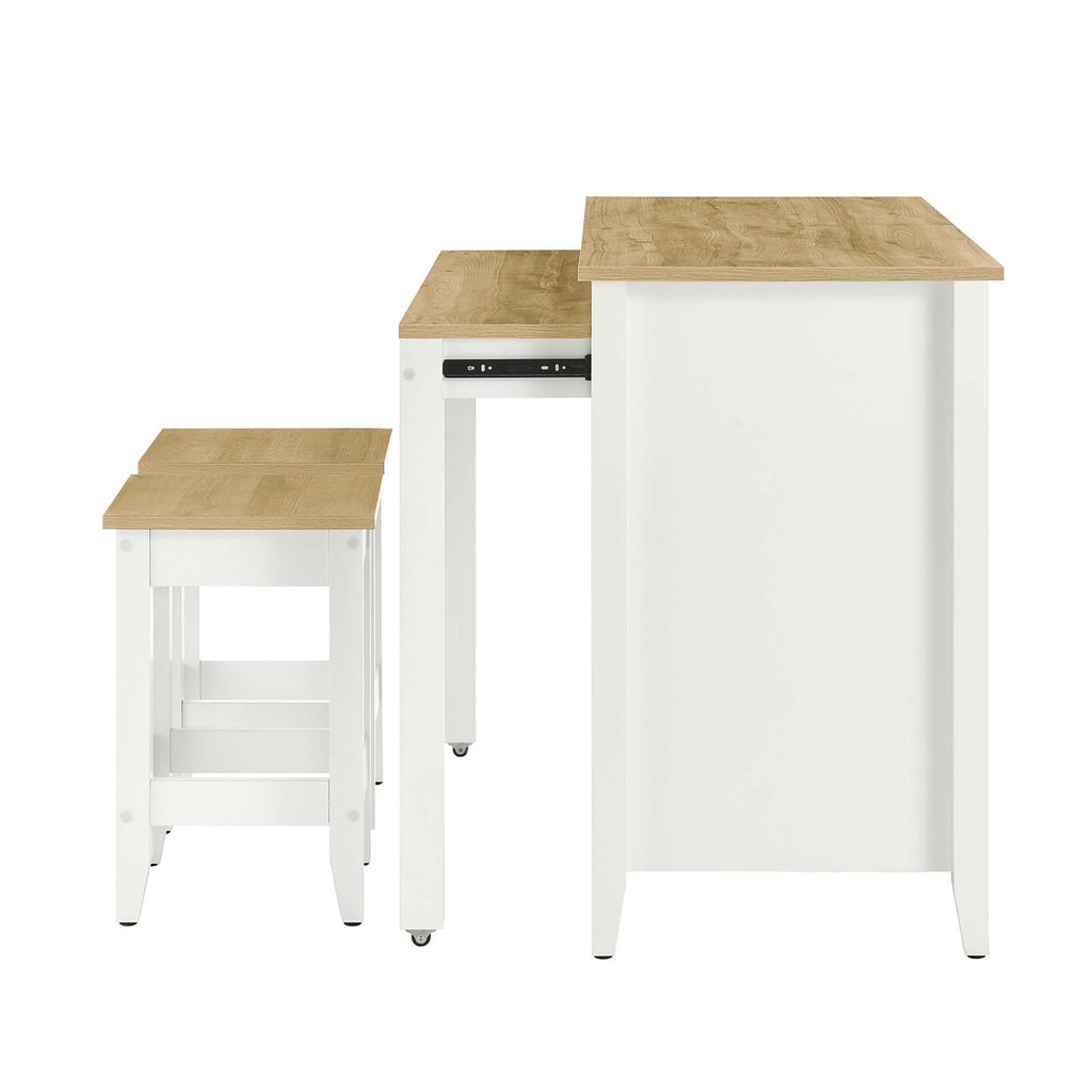 Farmstead 3-Piece Kitchen Island and Stool Set - Oak White