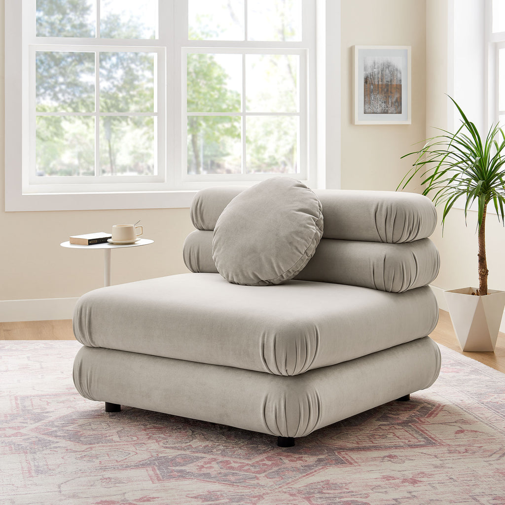 Jubilee Modular Performance Velvet Armless Chair - Almond