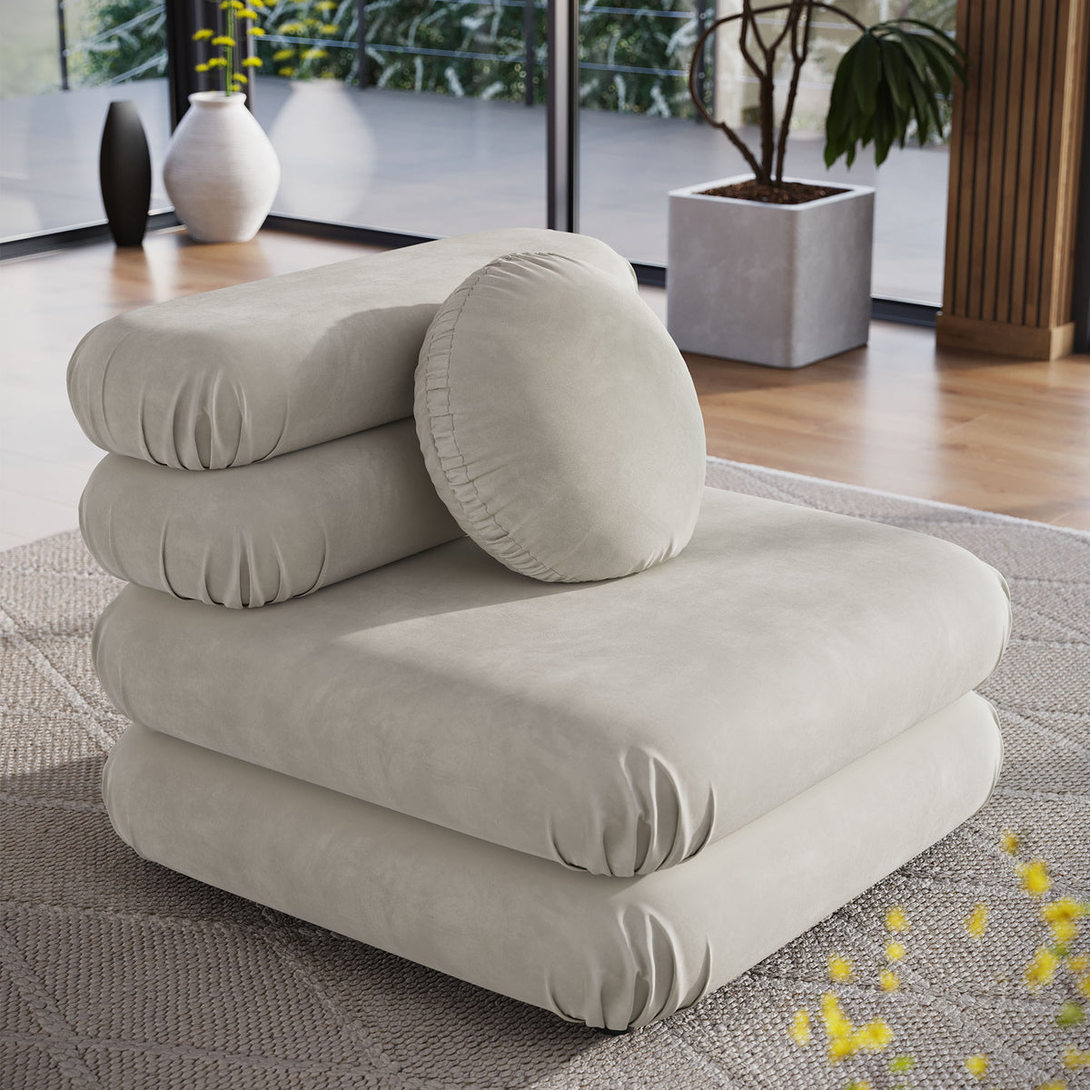 Jubilee Modular Performance Velvet Armless Chair - Almond