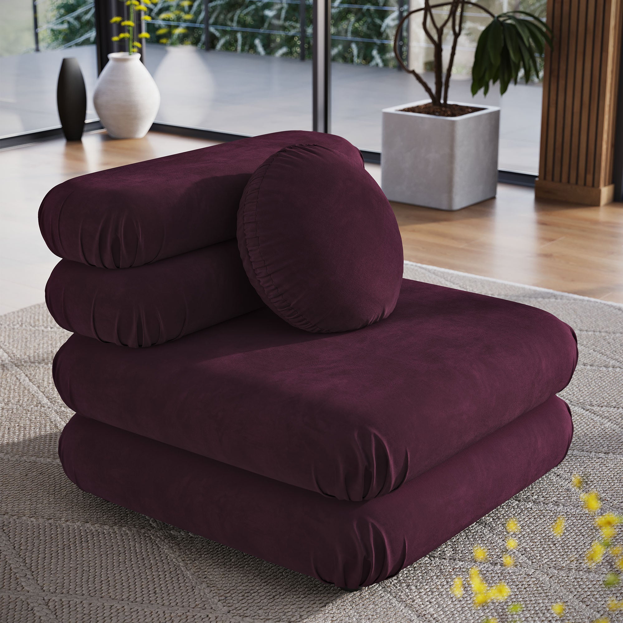 Jubilee Modular Performance Velvet Armless Chair - Mulberry