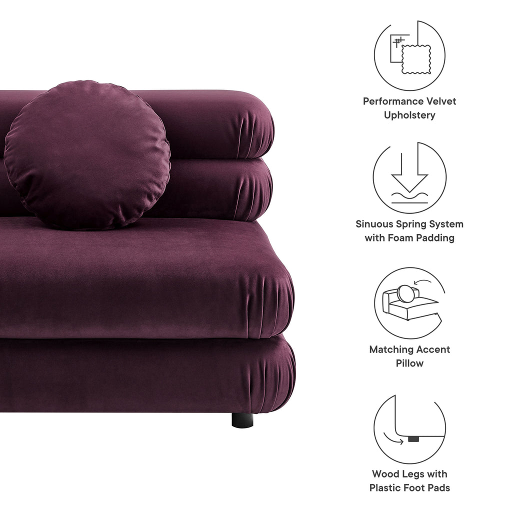 Jubilee Modular Performance Velvet Armless Chair - Mulberry