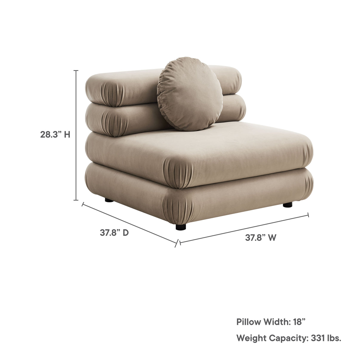 Jubilee Modular Performance Velvet Armless Chair - Taupe