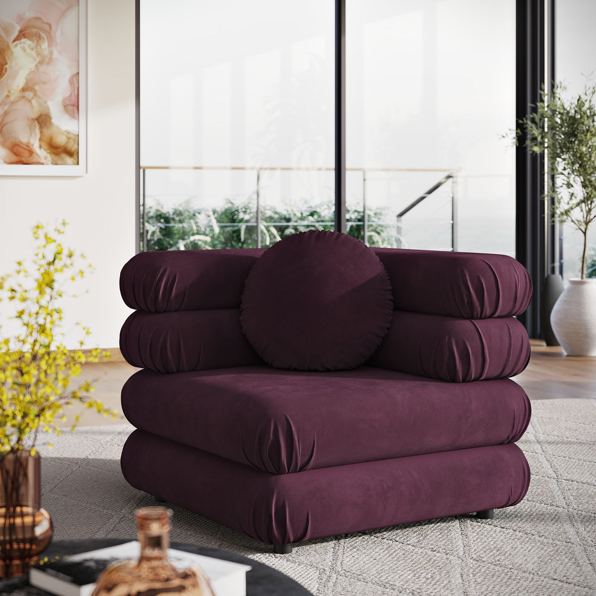 Jubilee Modular Performance Velvet Corner Chair - Mulberry