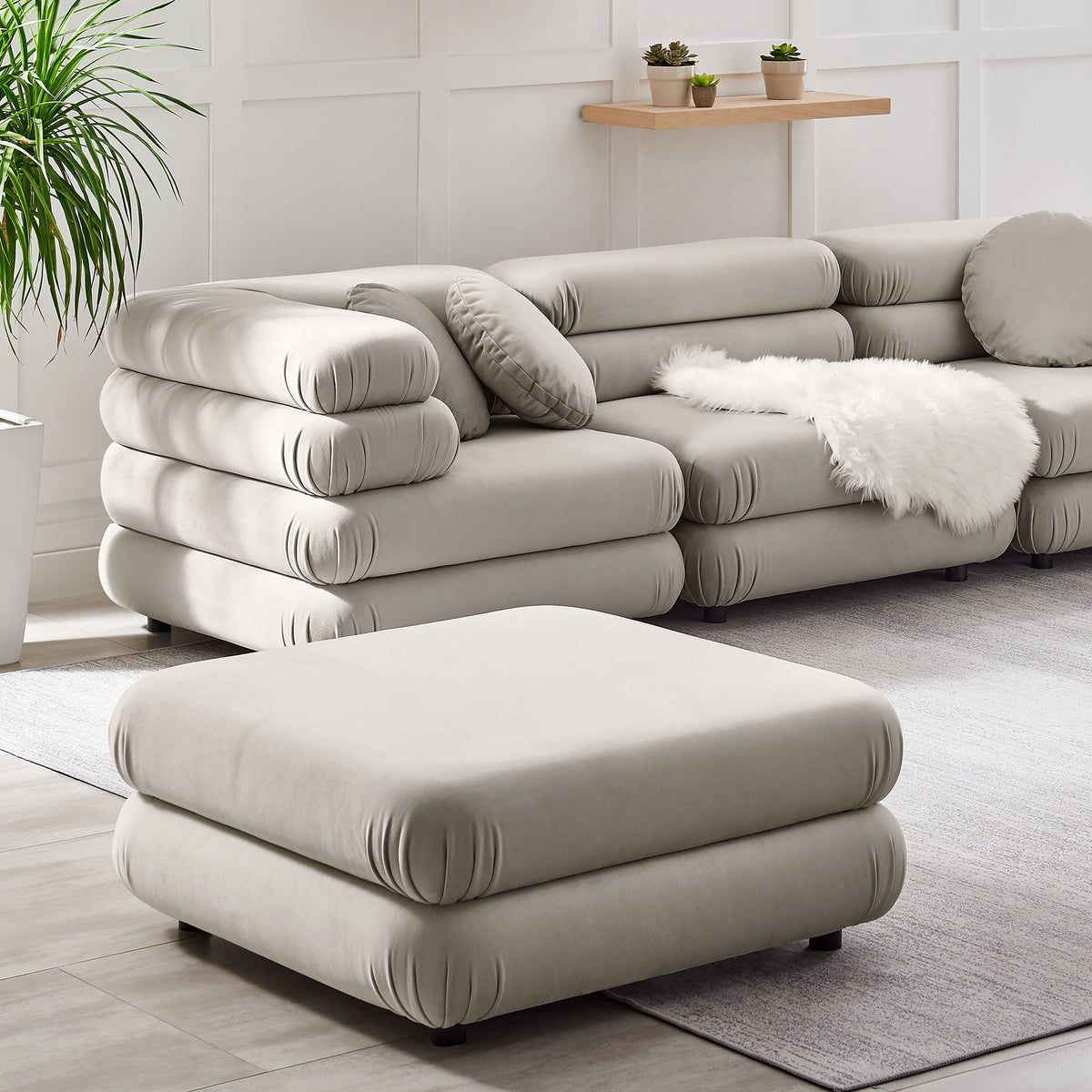 Jubilee Modular Performance Velvet Ottoman - Almond