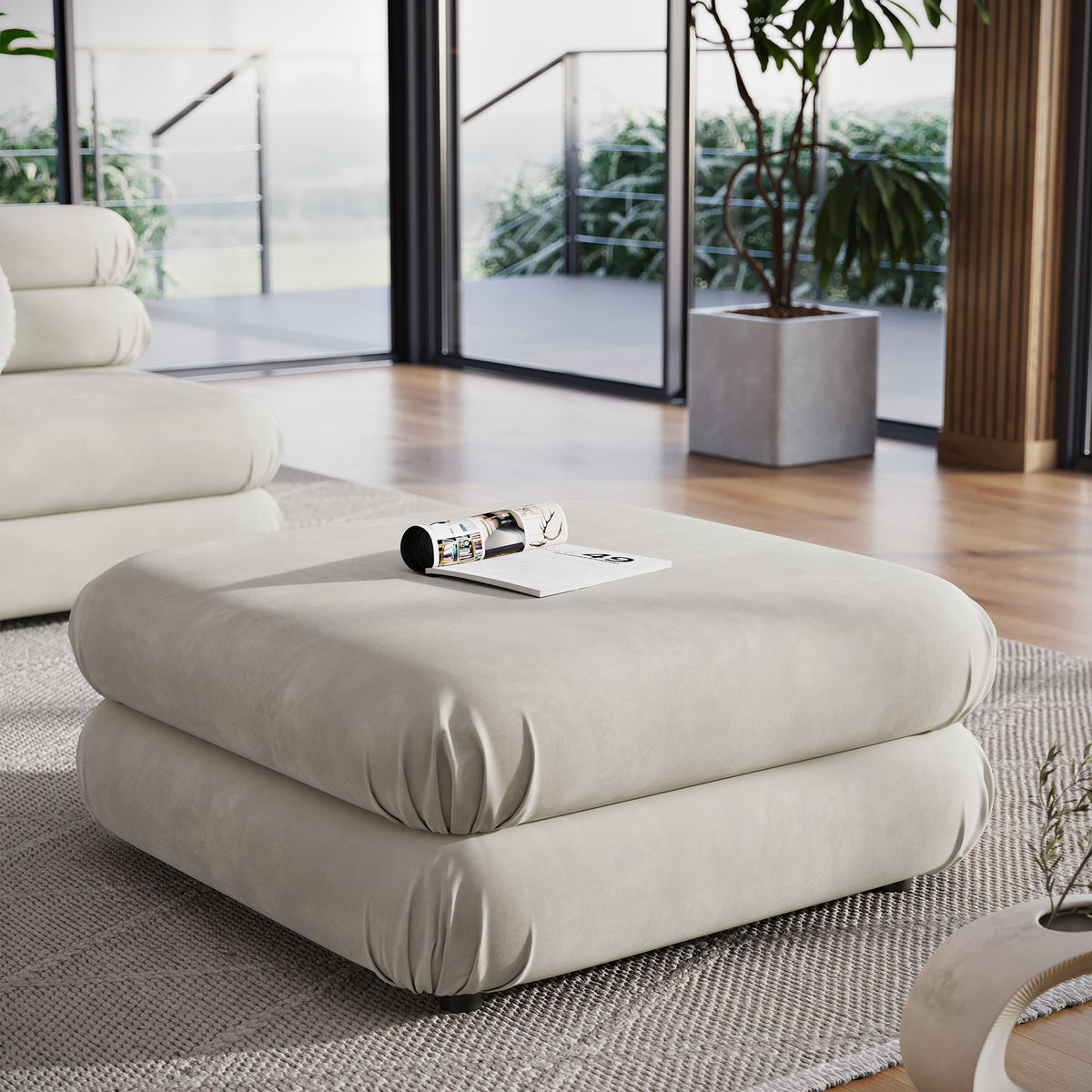 Jubilee Modular Performance Velvet Ottoman - Almond