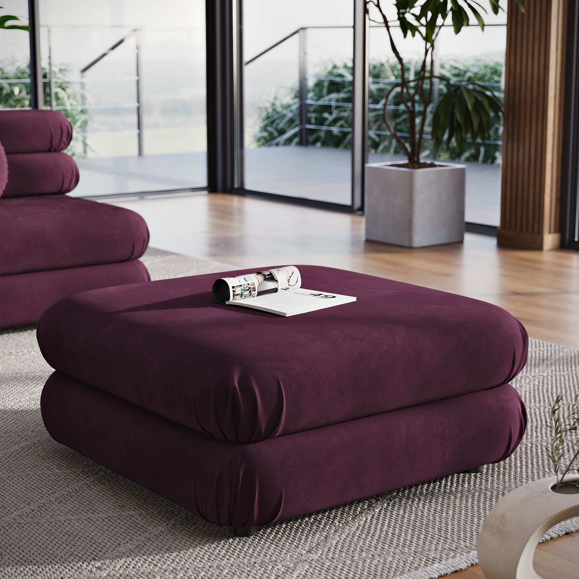 Jubilee Modular Performance Velvet Ottoman - Mulberry