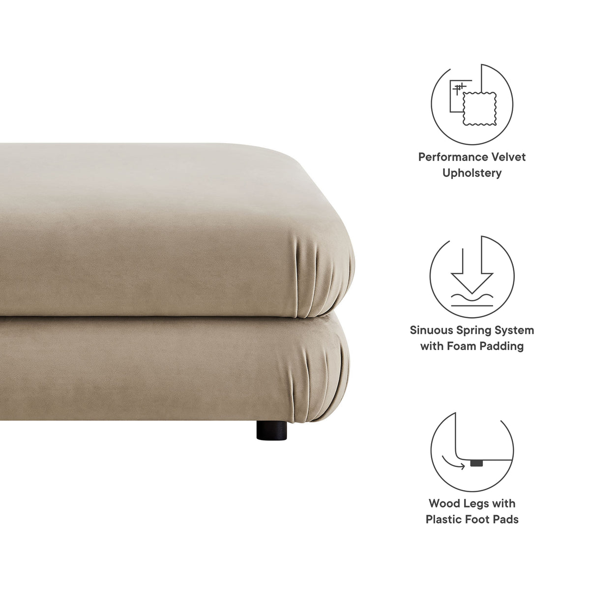 Jubilee Modular Performance Velvet Ottoman - Taupe