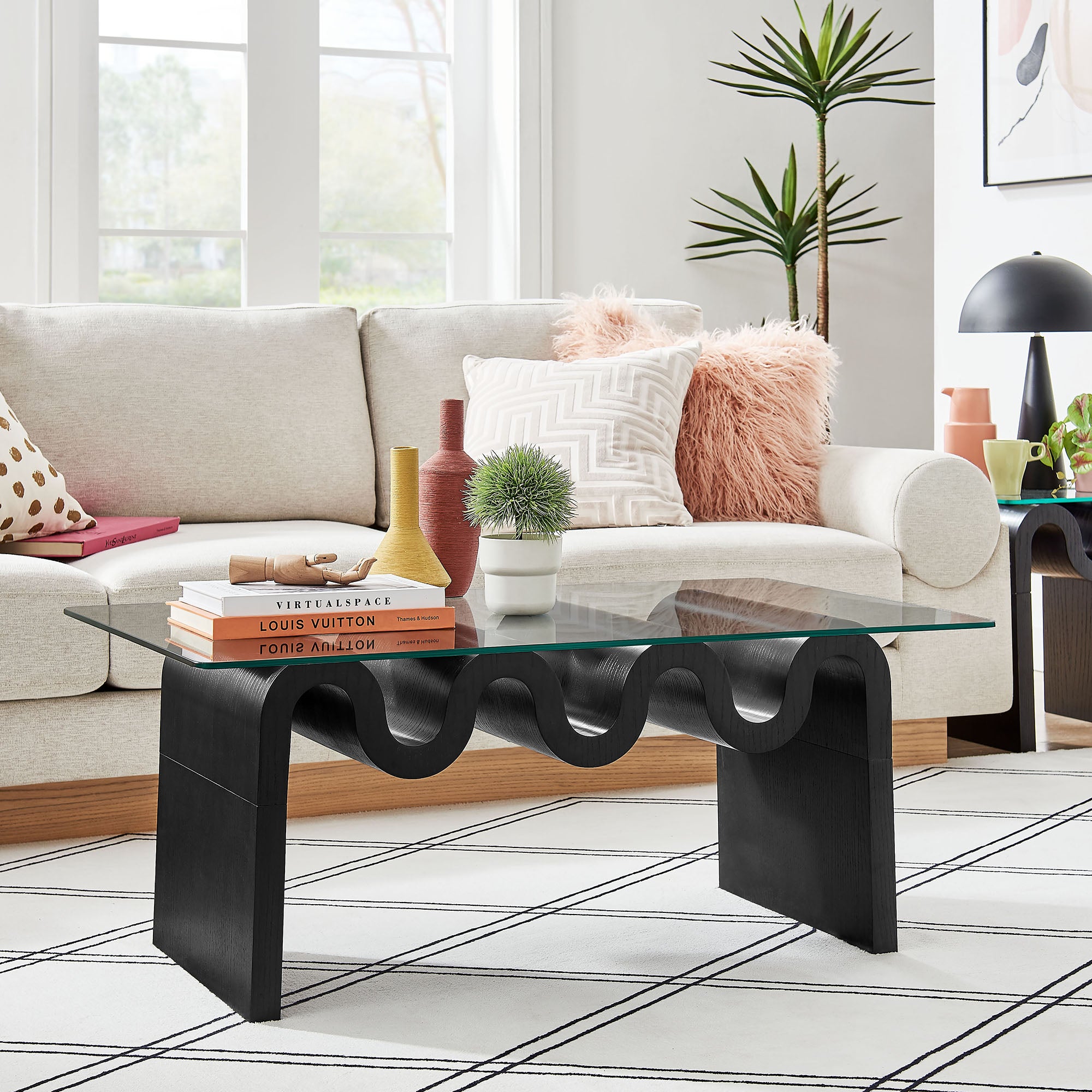 Ondine Glass Top Coffee Table - Black