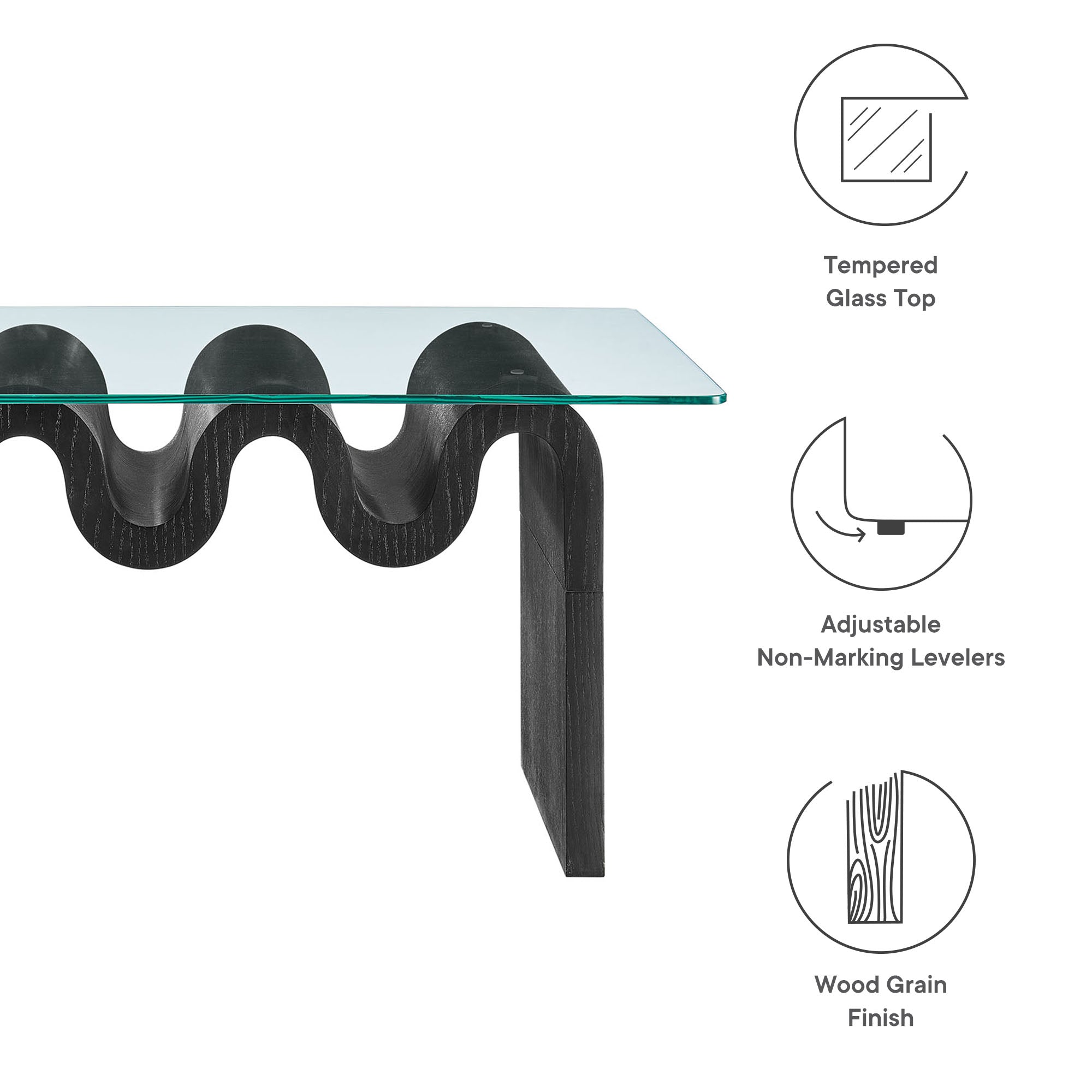 Ondine Glass Top Coffee Table - Black