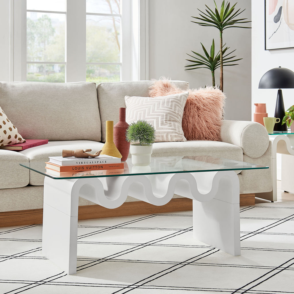 Ondine Glass Top Coffee Table - White