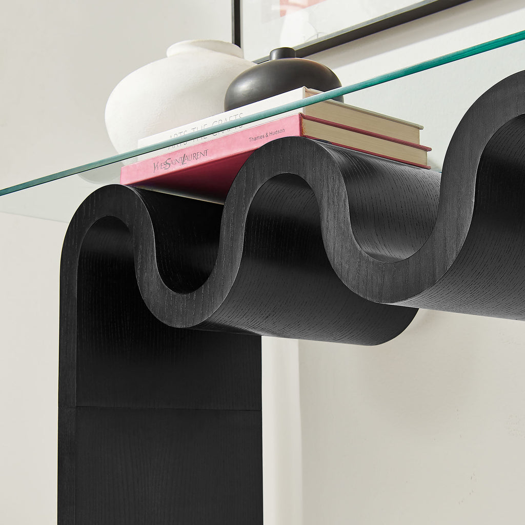 Ondine Glass Top 50" Console Table - Black