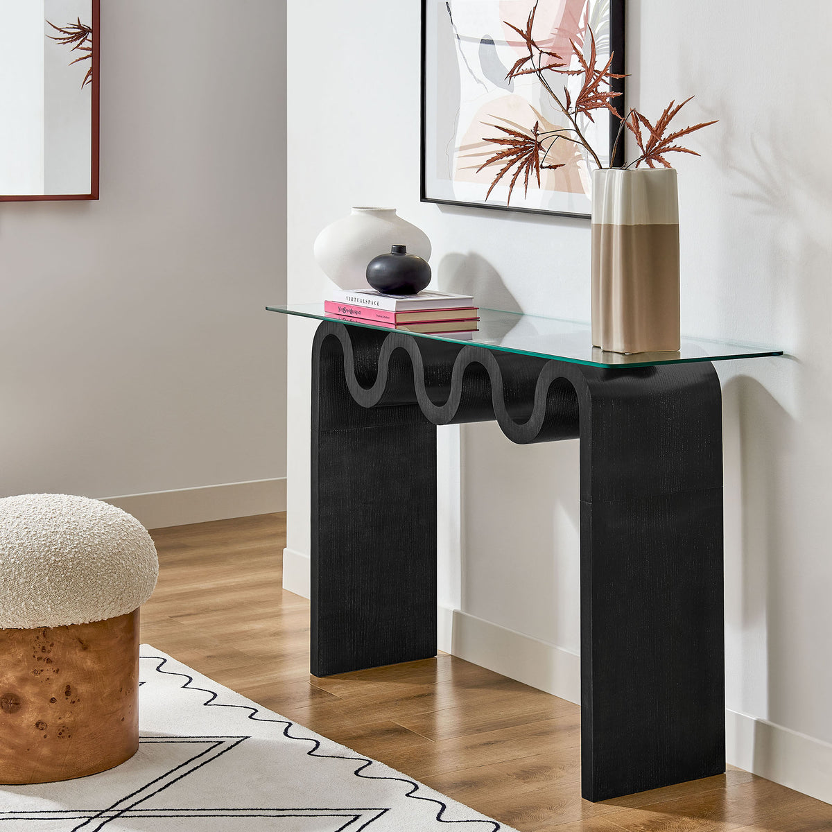 Ondine Glass Top 50" Console Table - Black