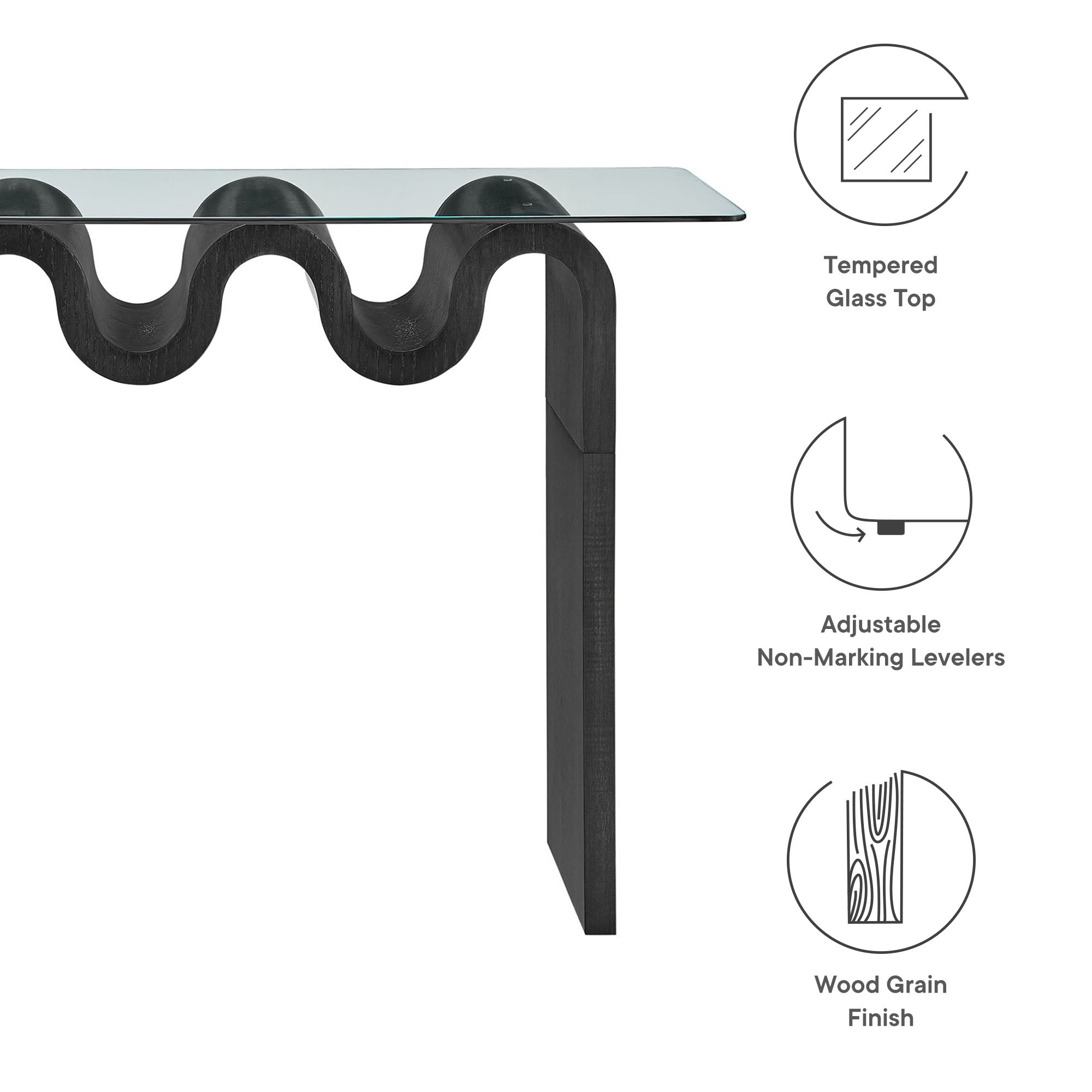 Ondine Glass Top 50" Console Table - Black