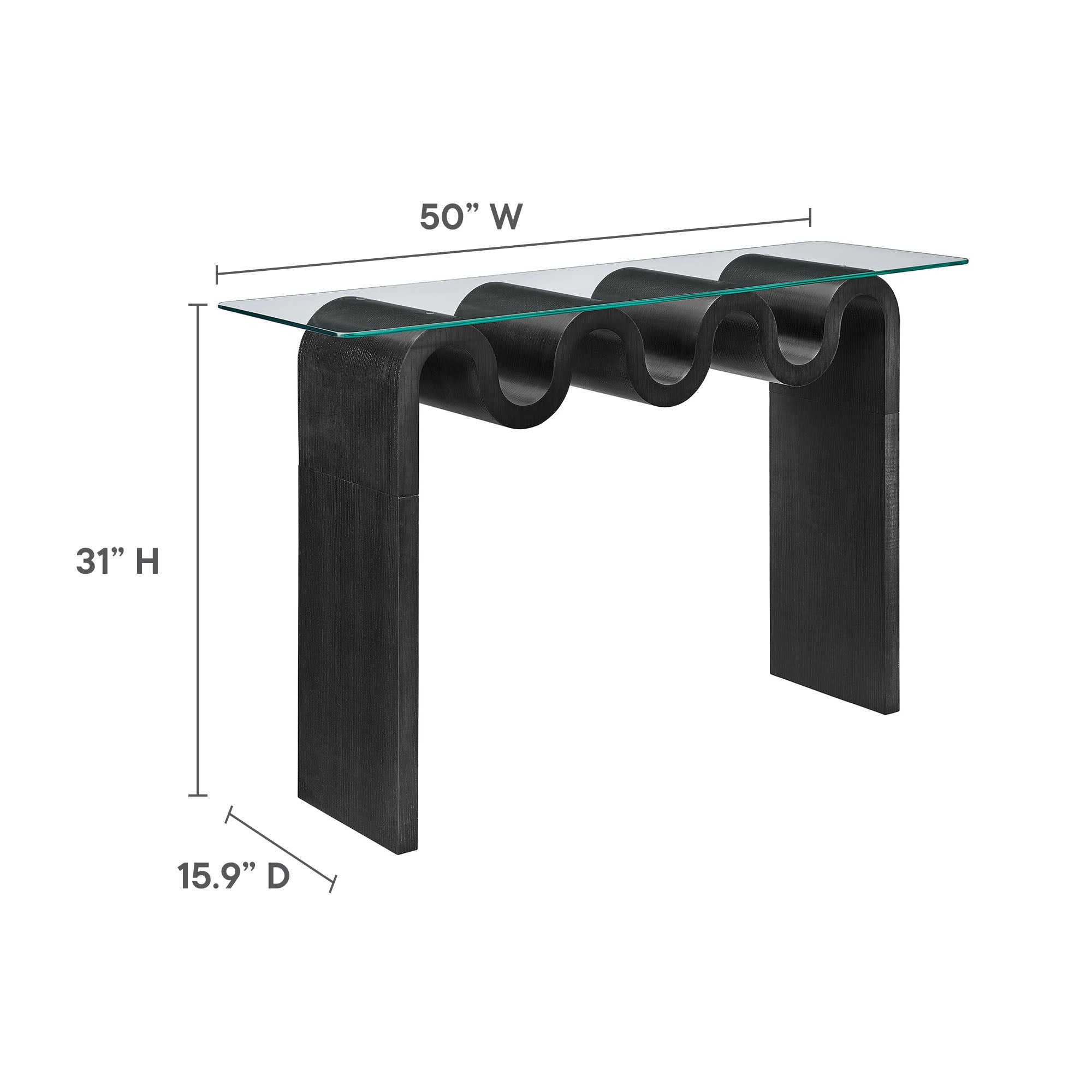 Ondine Glass Top 50" Console Table - Black